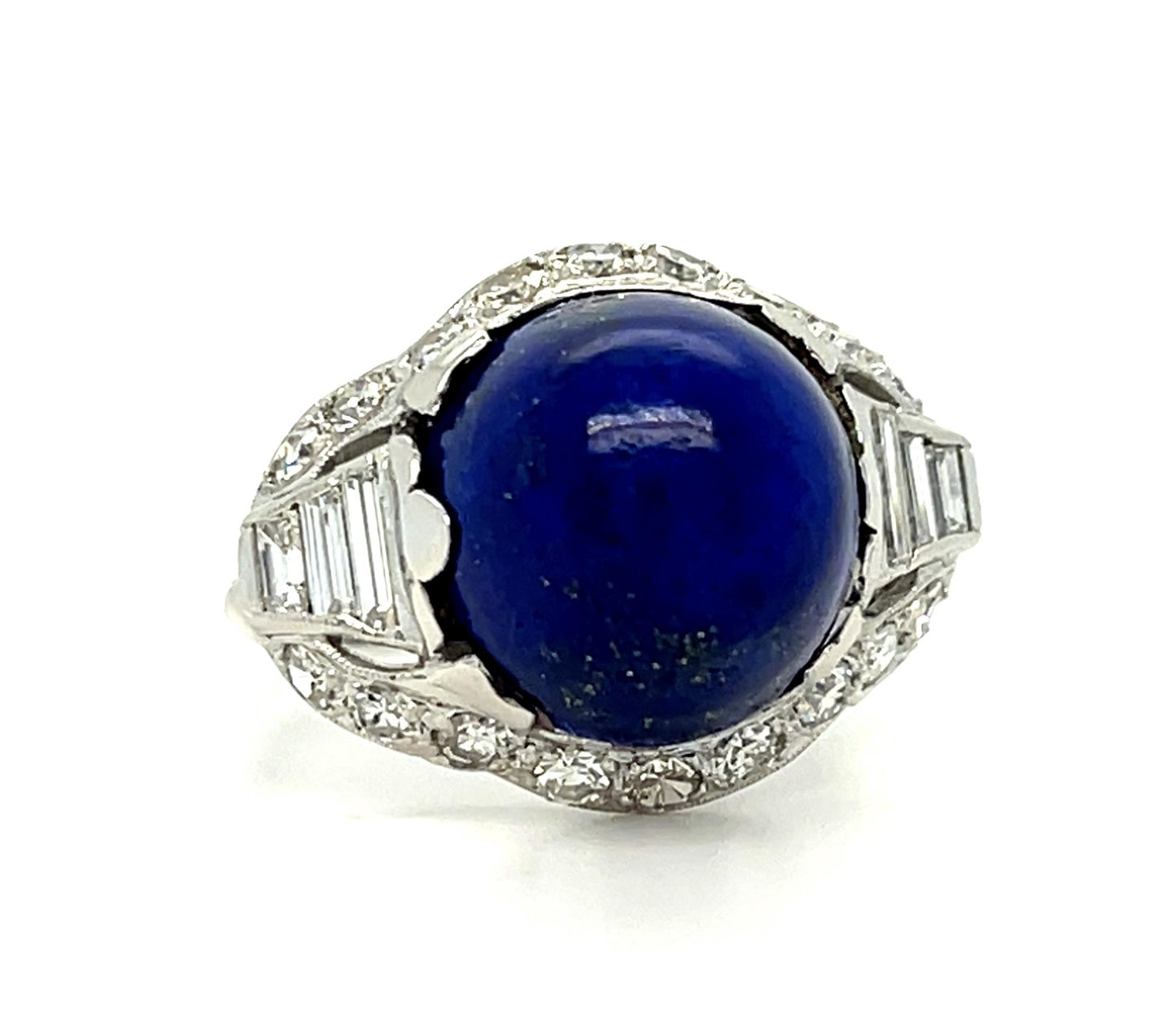 Art Deco 12ct Blue Lapis Lazuli 1ct Diamond Platinum Ring (Vintage 1930s) 5.60g