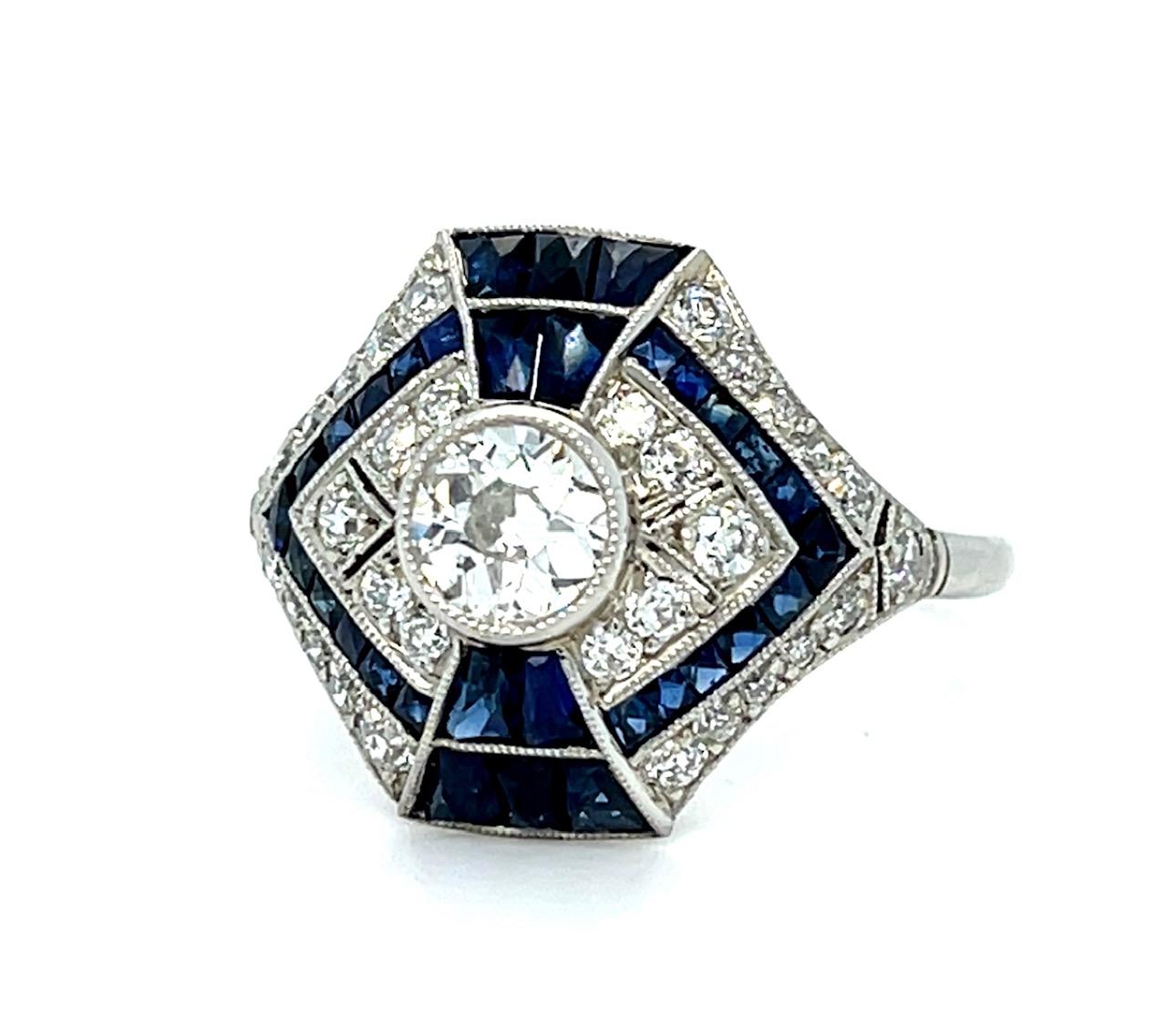 .48ct Old European Diamond 2ct Sapphire Platinum Handmade Ring .80ct SD 4.80g 8