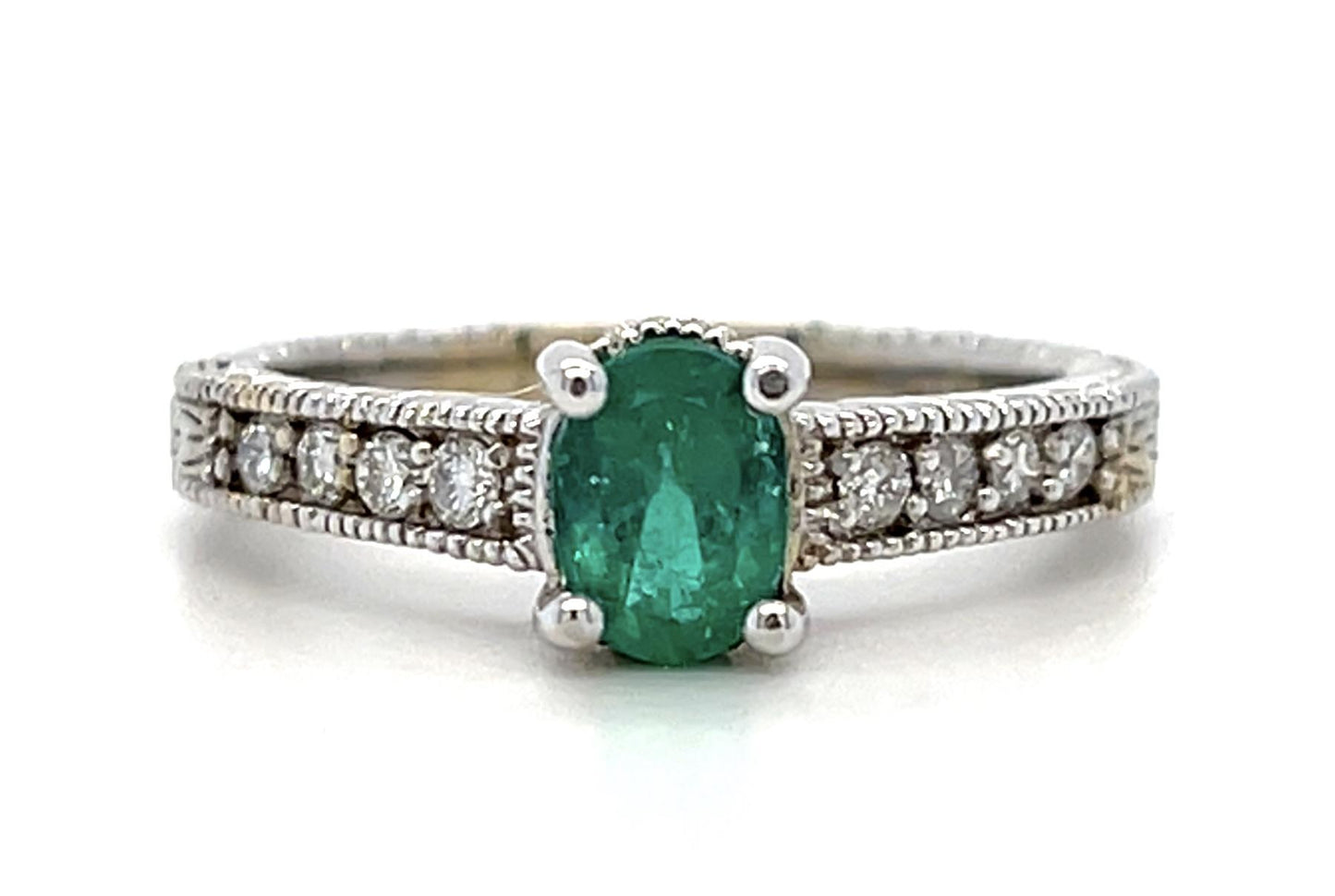 .51ct Emerald .12ct Diamond 18KW Ring 4.50g 6.75 Size