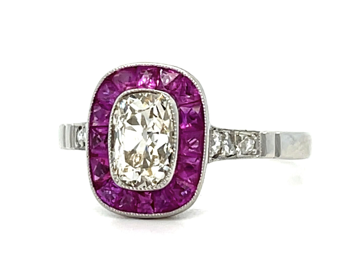 .84ct Cushion Diamond .90ct Ruby Platinum Handmade Ring .18ct SD 4.20g 6.50 Size