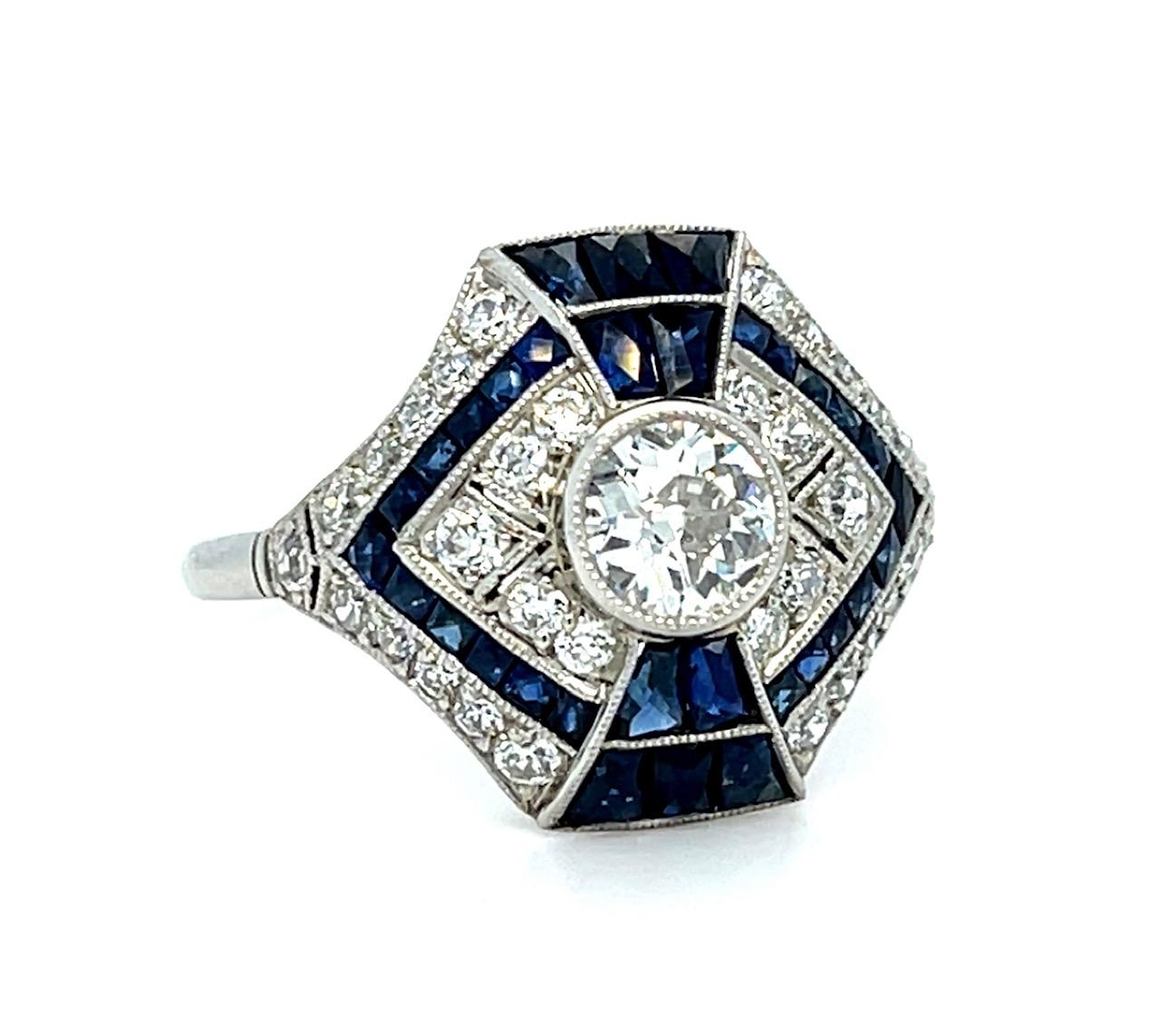 .48ct Old European Diamond 2ct Sapphire Platinum Handmade Ring .80ct SD 4.80g 8