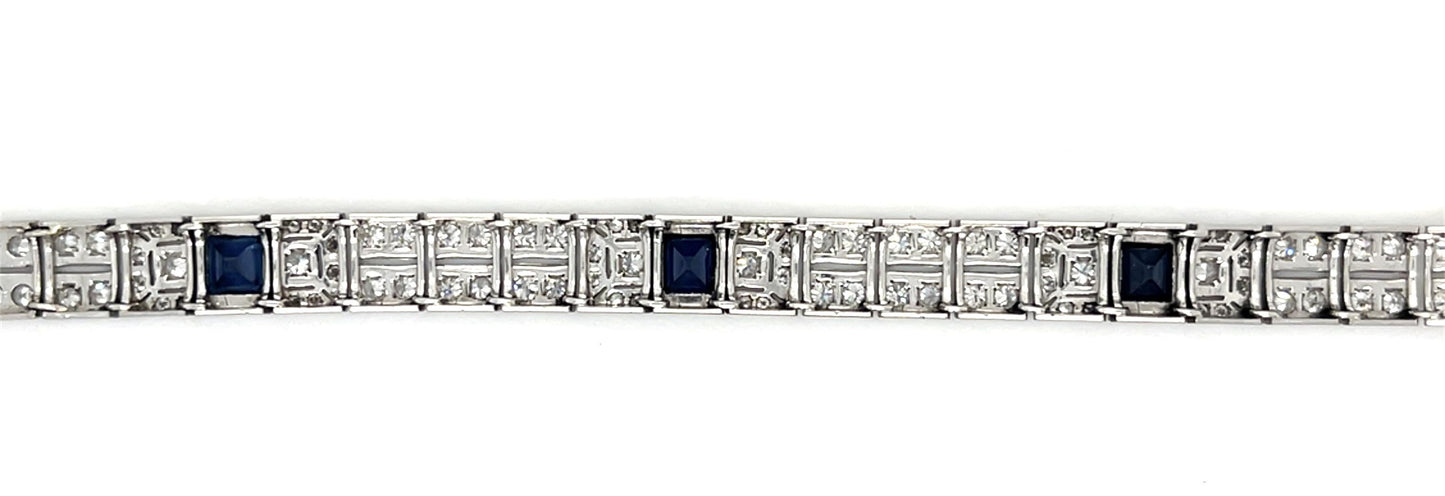Original Art Deco 4.75ct Diamond PT Bracelet (vintage 1930s) 4.50ct Sapphire 7.2