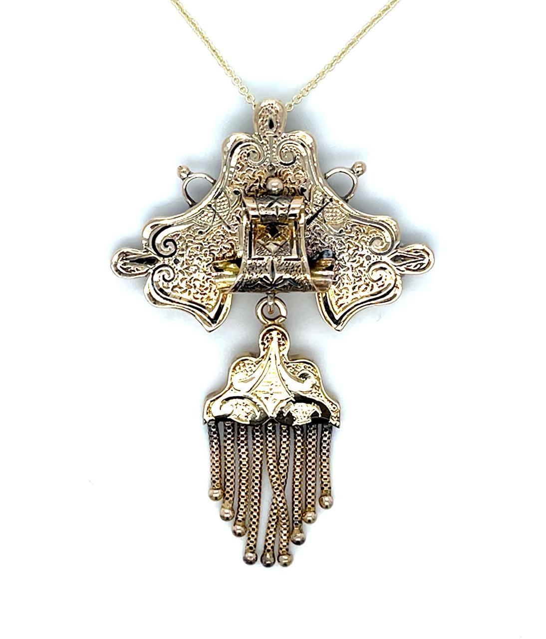 Original Victorian 14KY Pendant (Antique 1870s) 5.45g 16"