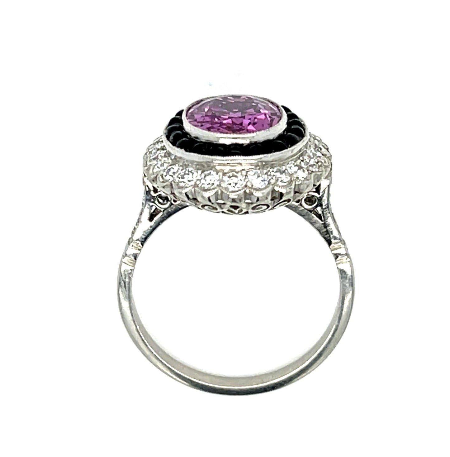 3.36ct Oval Pink Sapphire .84ct Diamond Handmade Ring 6.80g 6 Size