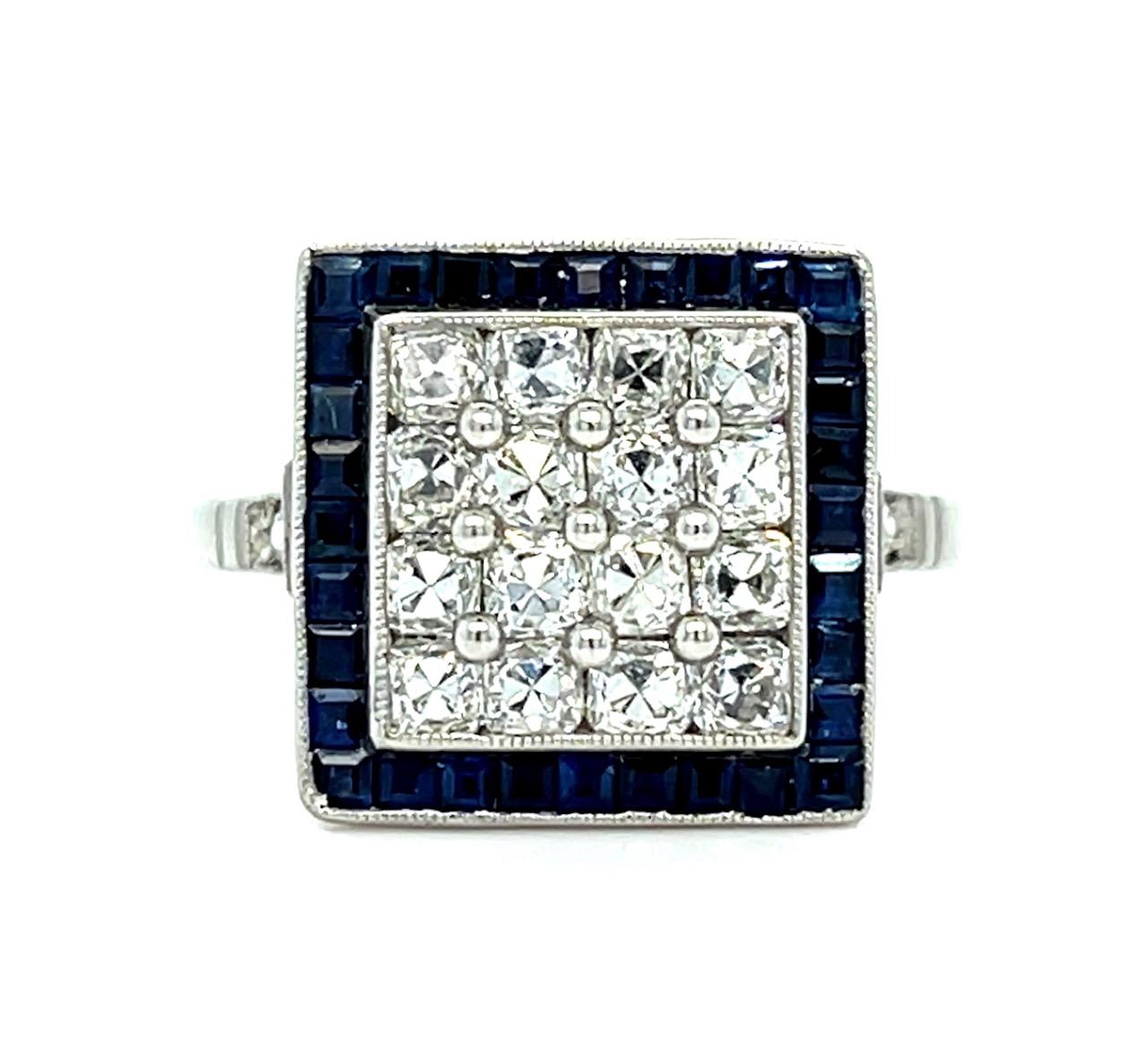 1.24ct French Cut Diamonds 1.60ct Sapphires Platinum Handmade Ring .22ct SD