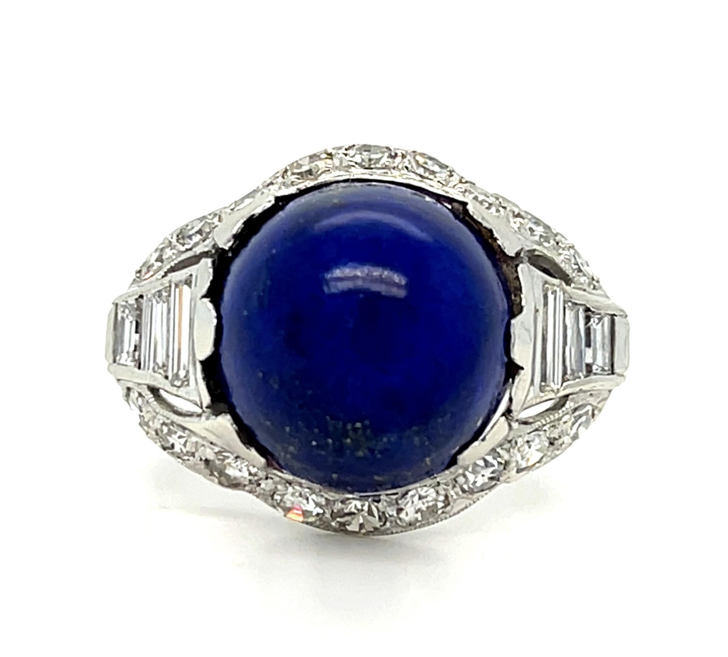Art Deco 12ct Blue Lapis Lazuli 1ct Diamond Platinum Ring (Vintage 1930s) 5.60g