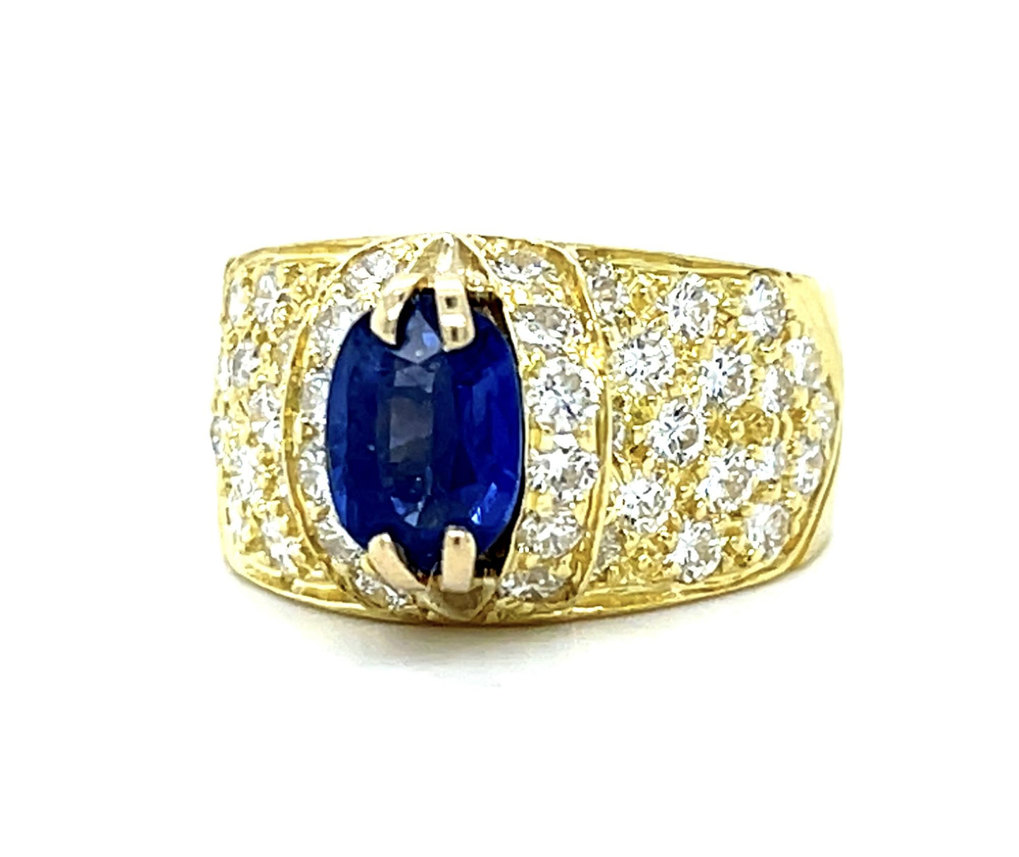 1.50ct Sapphire No Heat 1.40ct Diamond 18KY Estate Ring 7.11g 6.50 Size