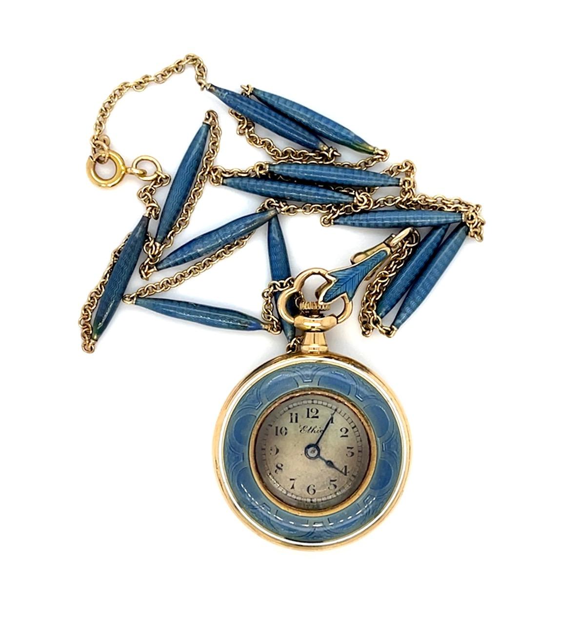 Original Enamel 14KY Watch Necklace (Antique 1910s) 20g 22"