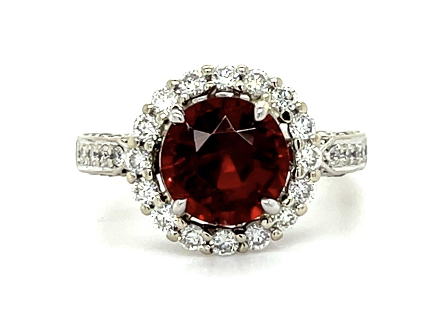 2.35ct Garnet 1.20ct Diamond 18KY Ring 7 Size 5.60g