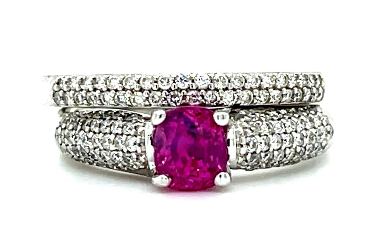 1.40ct Pink Sapphire .80ct Diamond 14KW Micro Pave Wedding Set 7 Size 6.90g