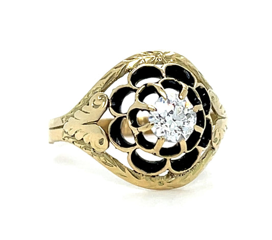 Victorian .33ct Old European Diamond 18KY Ring 2.70g 6.75 Size