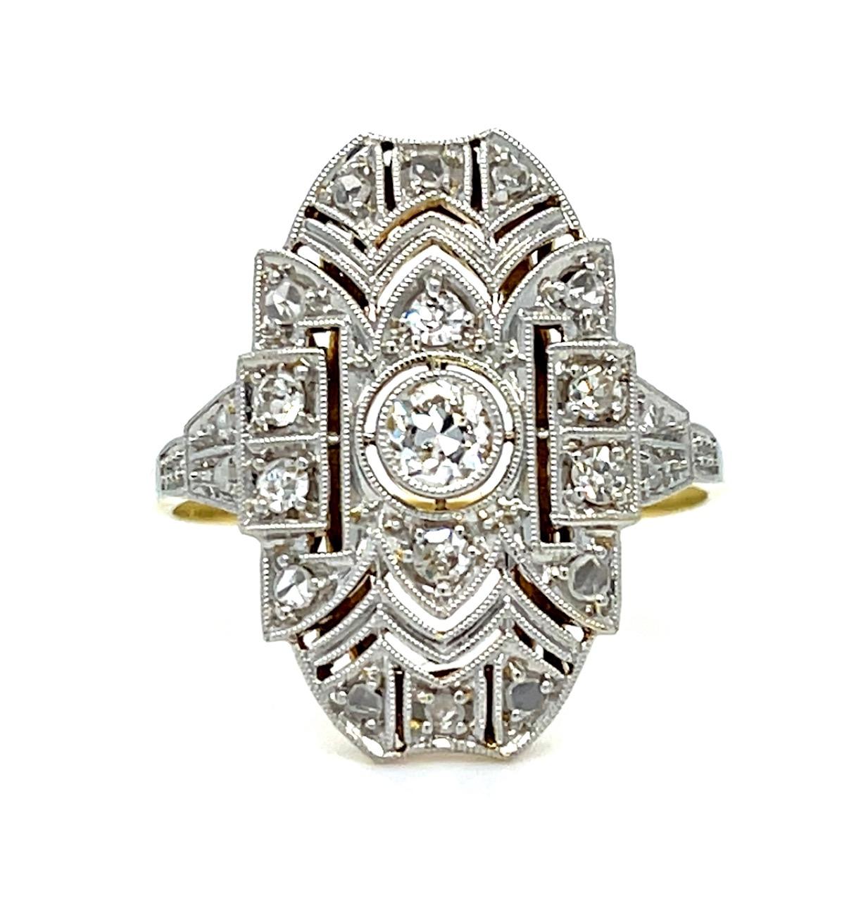 Edwardian .50ct Diamond 18K Two Tone Gold Ring (Antique 1910) 4.10g 9 Size