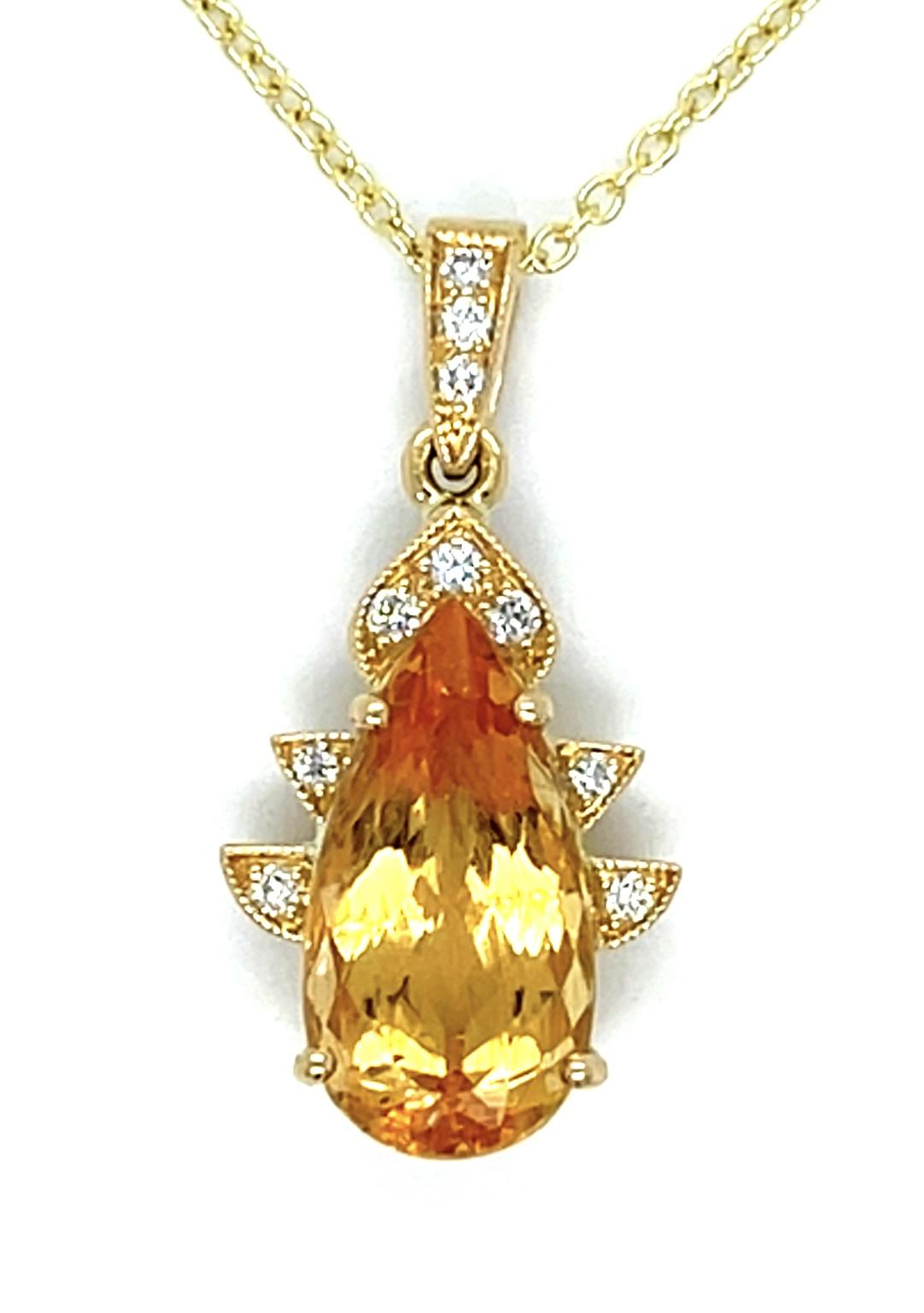 4.56ct Imperial Topaz .11ct Diamond 18KY Pendant 5.20g 1.25" 14K Chain 16"