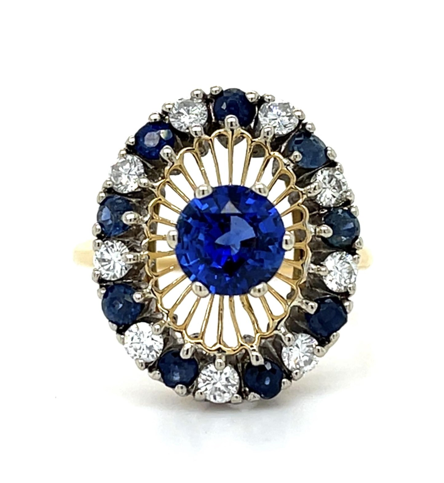 Estate 1.10ct Sapphire & 0.72ctw Diamond 18KY 2 Tone Gold 6.60gr Ring
