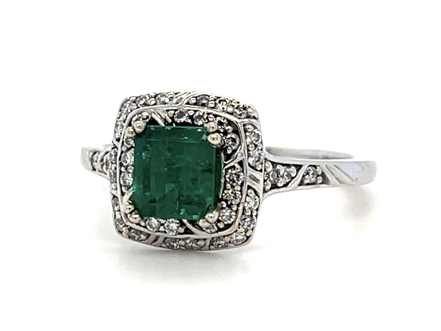 .83ct Colombian Emerald (No Cert) .34ct Diamond 14KW Ring 3.30g