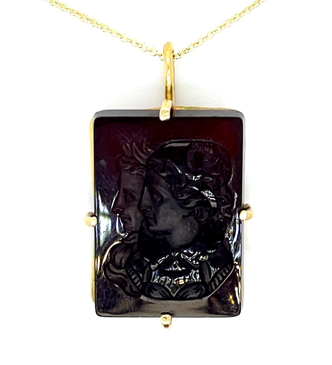 Victorian Carved Intaglio 14KY Pendant (Antique 1880s) 5.40g 16" Length