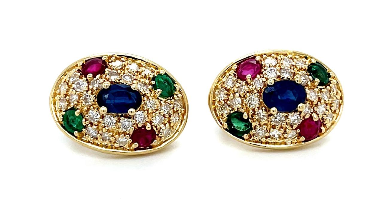 2.75ct Gemstone .75ct Diamond 14KY Earrings (Vintage 1960s) .75" Length 9.21g