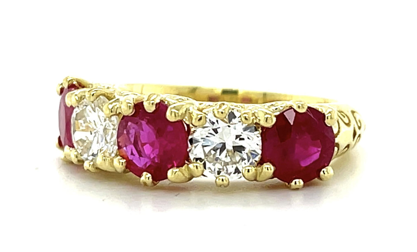 2.46ct Ruby .63ct SI1 G Dia .61ct H-I Dia 18KY Five Stone Ring 7.25g 6.75 Size