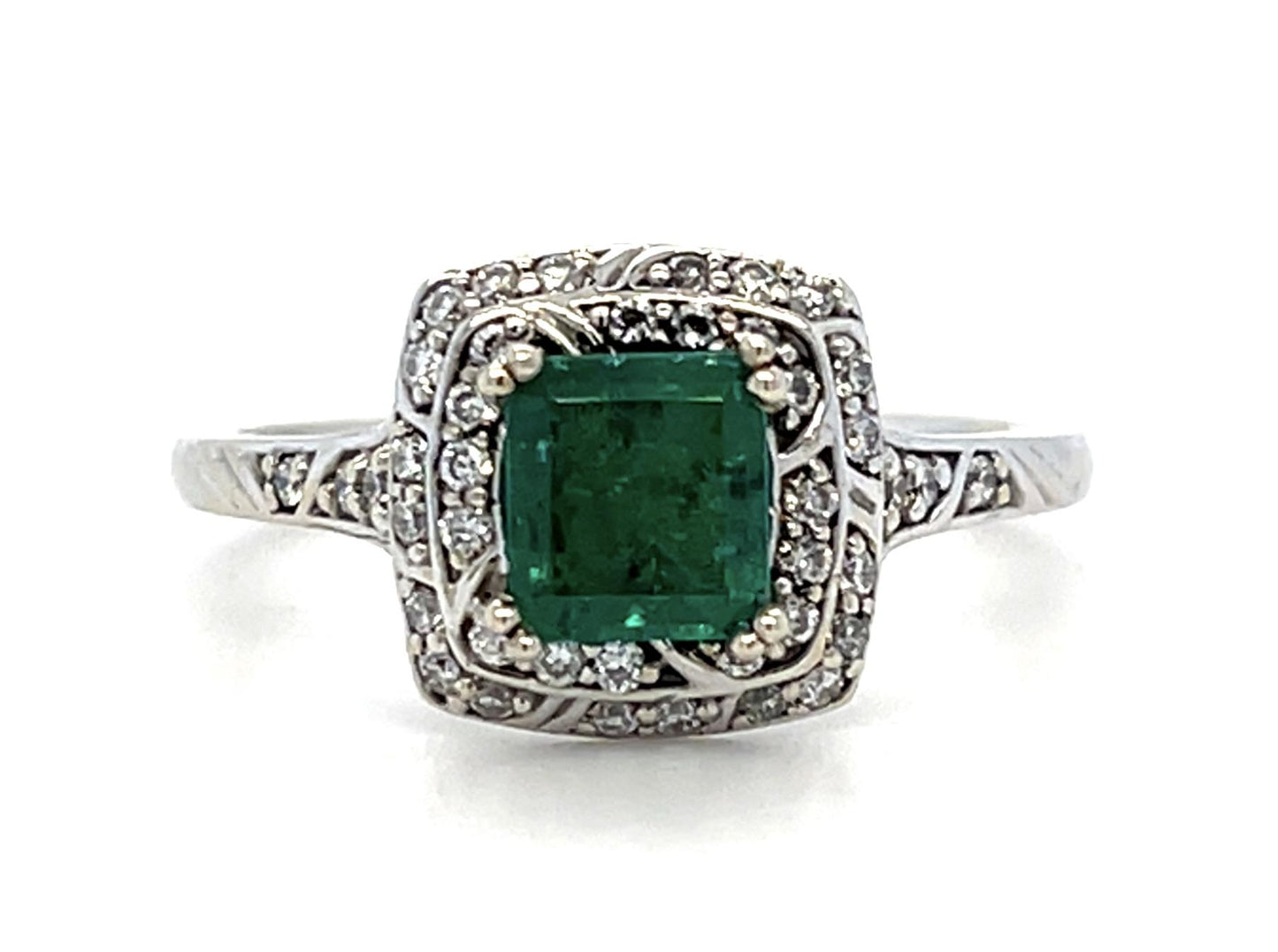 .83ct Colombian Emerald (No Cert) .34ct Diamond 14KW Ring 3.30g