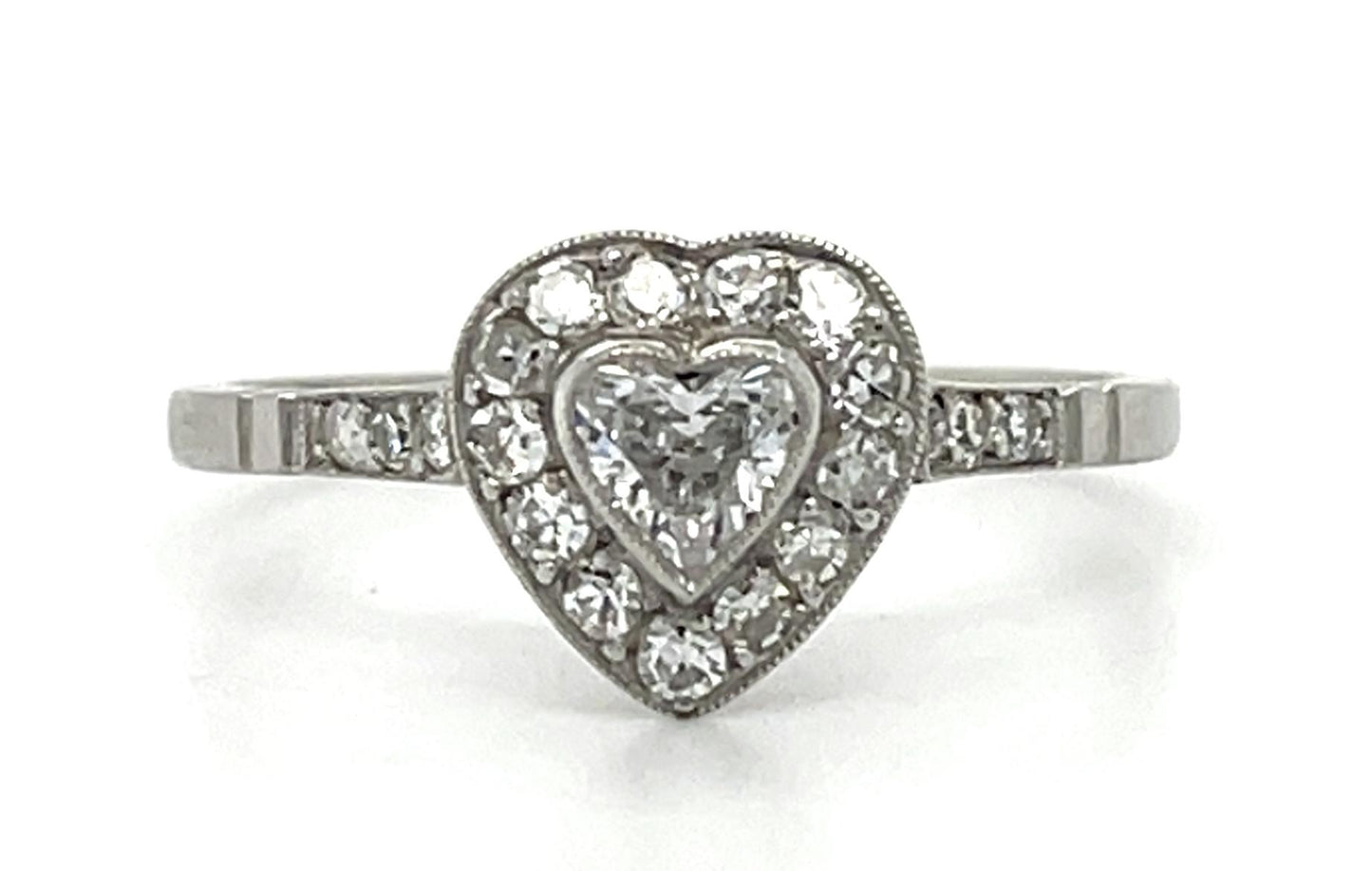 .27ct Heart Diamond Platinum Handmade Ring .42ct SD 2.60g 7.25 Size