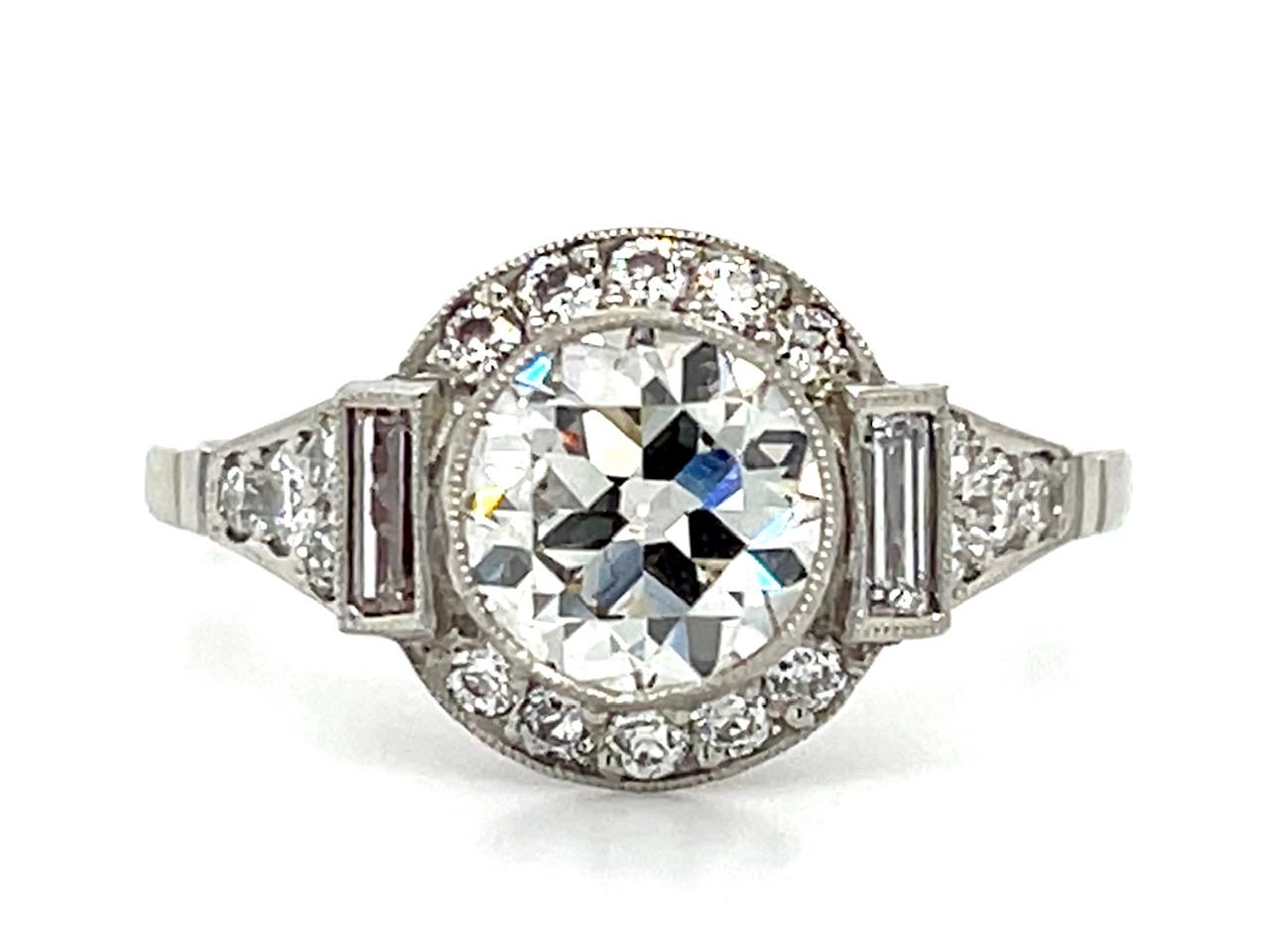 1.28ct Old European Diamond H-VS2 (No Cert) Platinum Handmade Ring .74ct SD