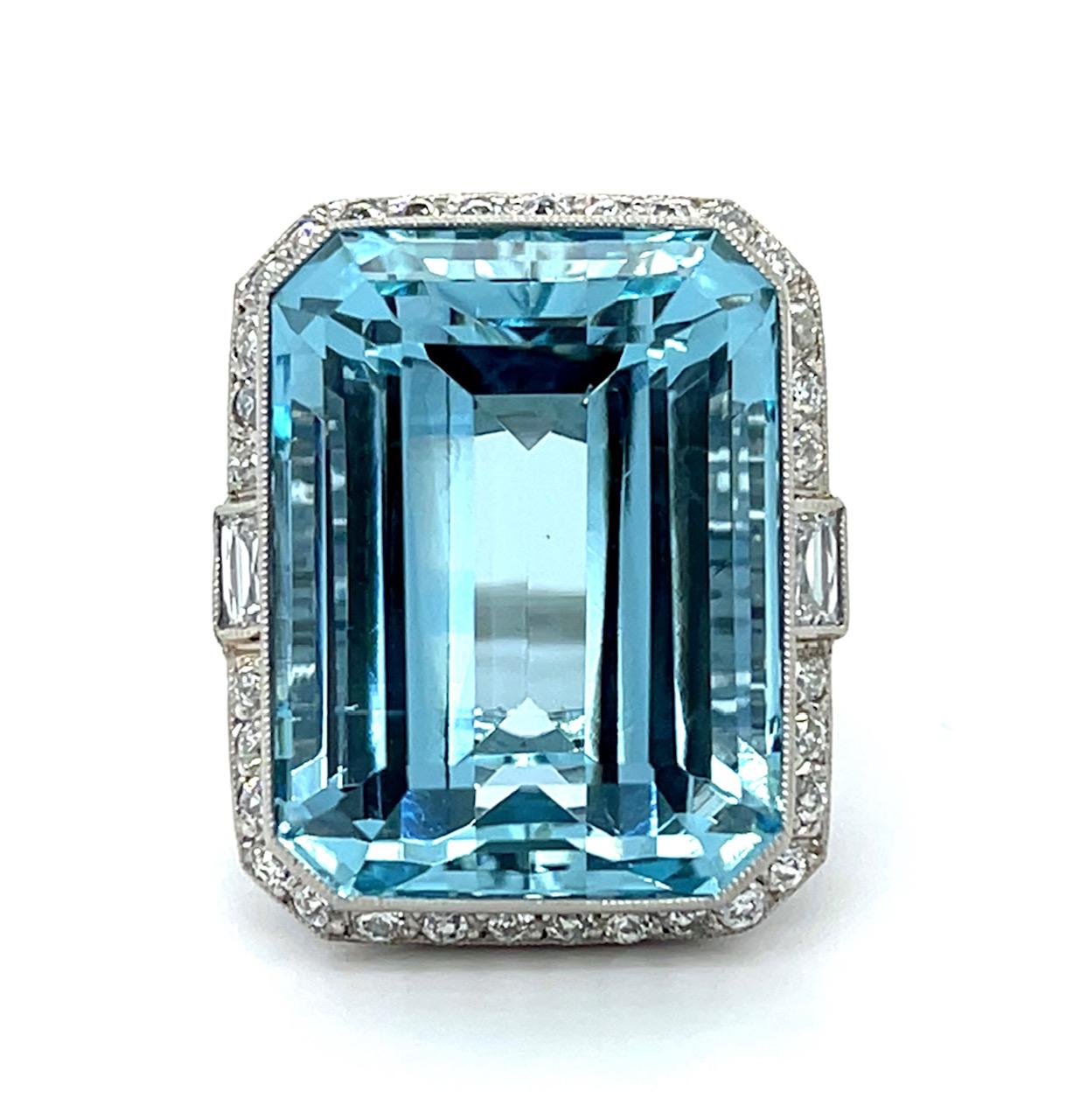 23.20ct Aquamarine .23ct (2 French Rectangular Diamond) Platinum Handmade Ring