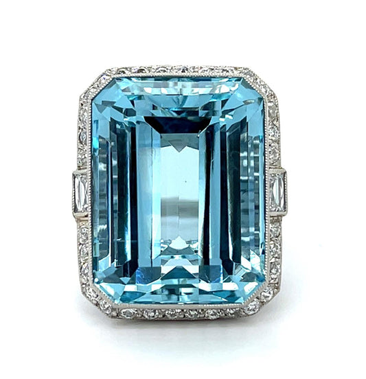 23.20ct Aquamarine .23ct (2 French Rectangular Diamond) Platinum Handmade Ring