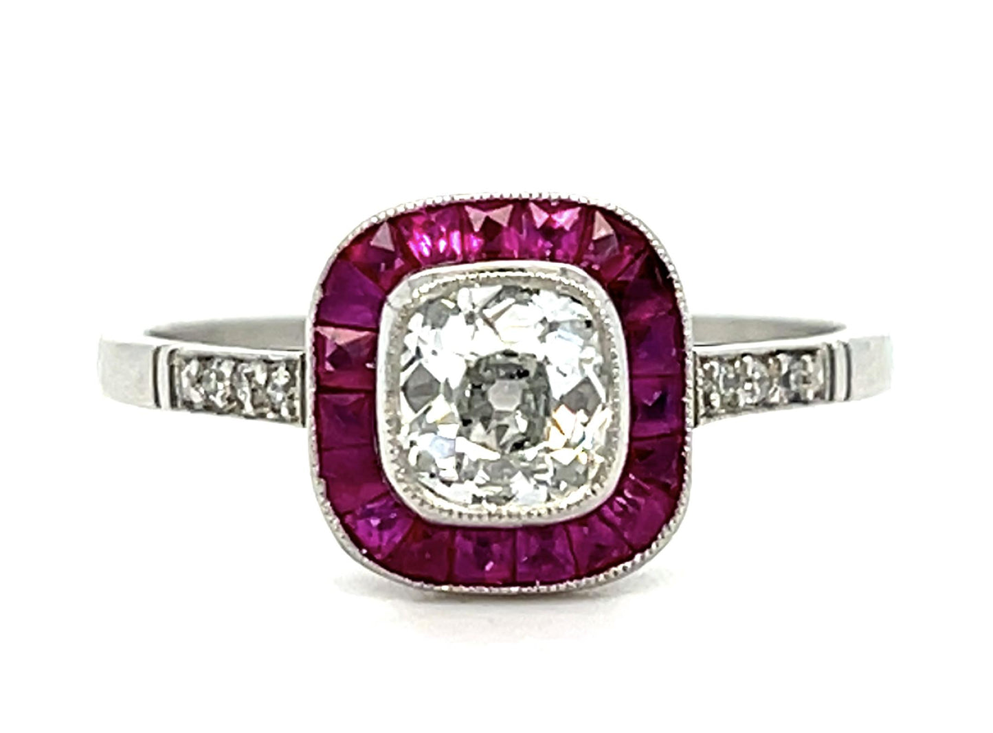.48ct Old Mine Diamond .76ct Ruby Platinum Handmade Ring 2.70g 6.25 Size