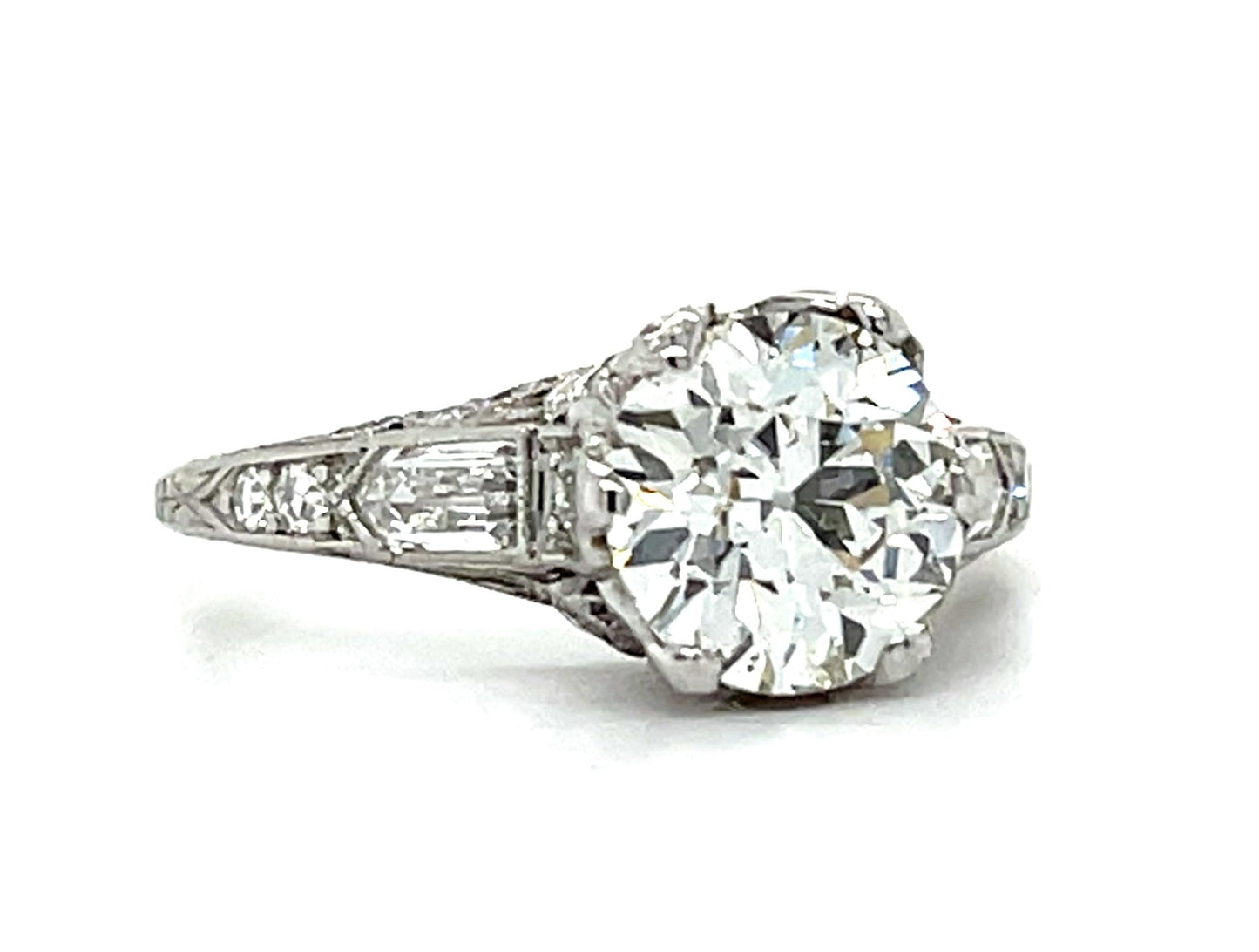 Art Deco 1.59ct J SI1 Diamond .78ct SD Platinum Ring (Antique 1920s) 3.30g 5.25