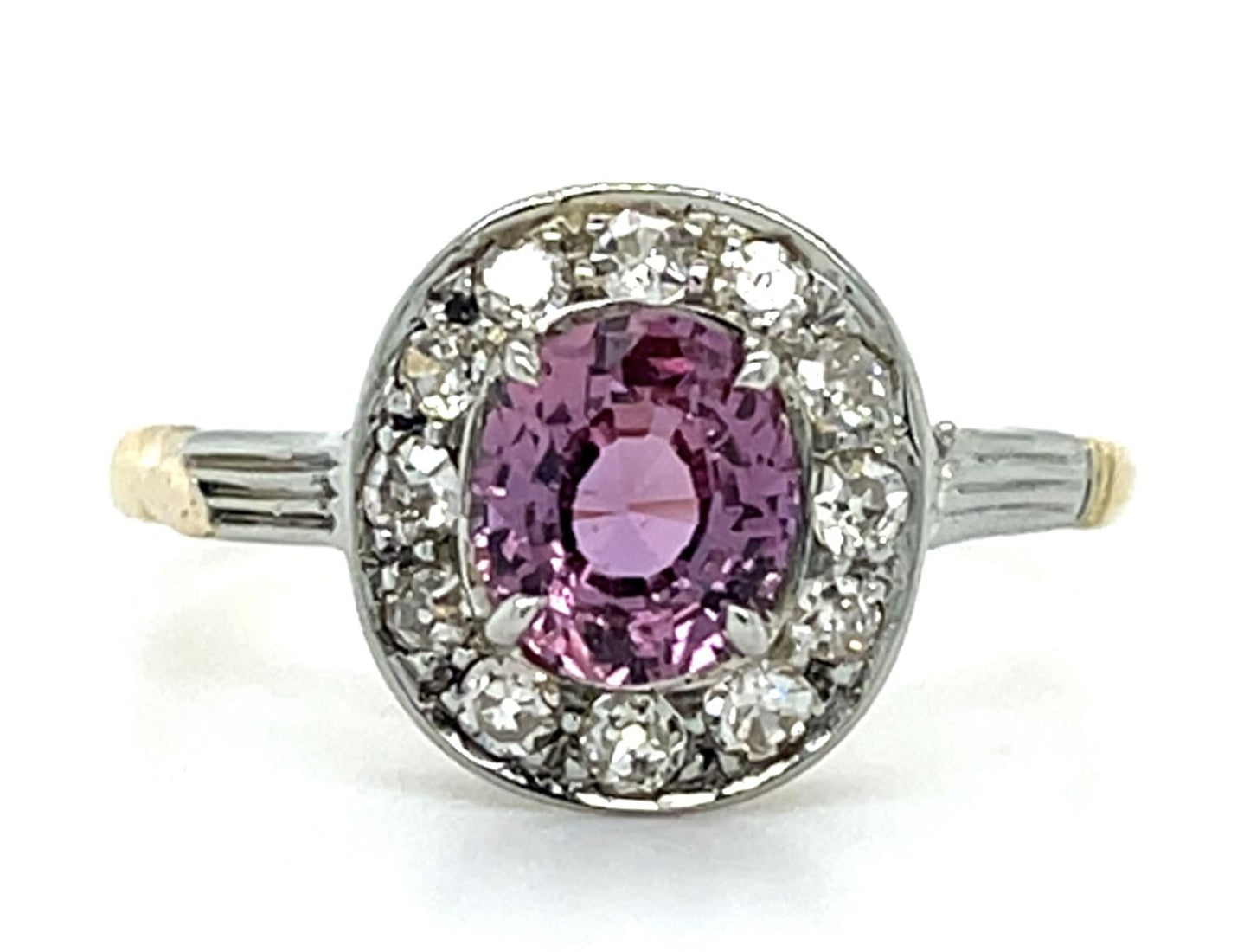 Original Edwardian 1.06ct Pink Sapphire .36ct Diamond 18K 2 Tone Ring