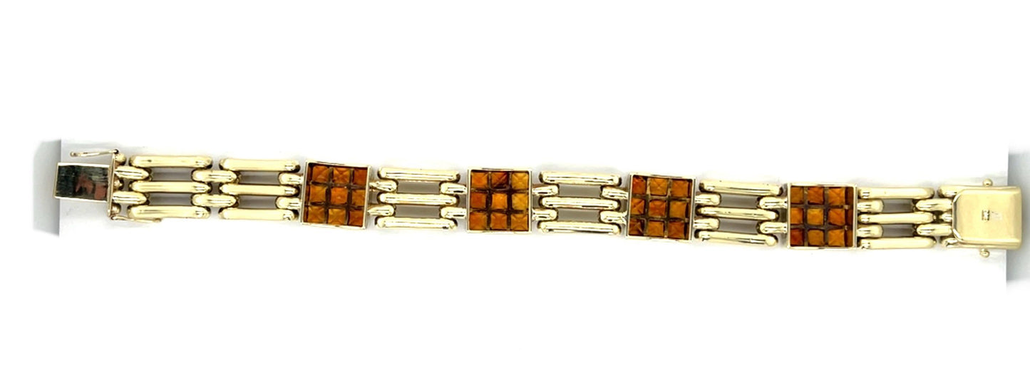 Retro 15ct Citrine 14K Green Gold Bracelet (Vintage 1940s) 46g 7.75in" .50" Wide
