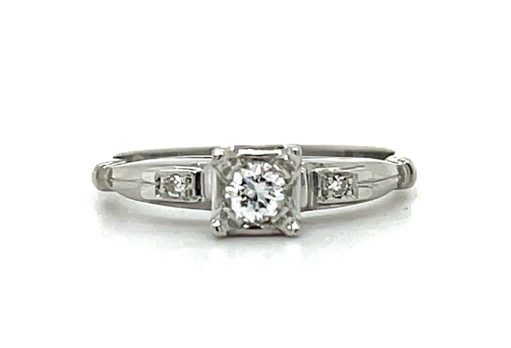 .16ct Center Diamond Vintage Platinum Ring (c 1940s) .04ct SD 5.75 Size 2.91g