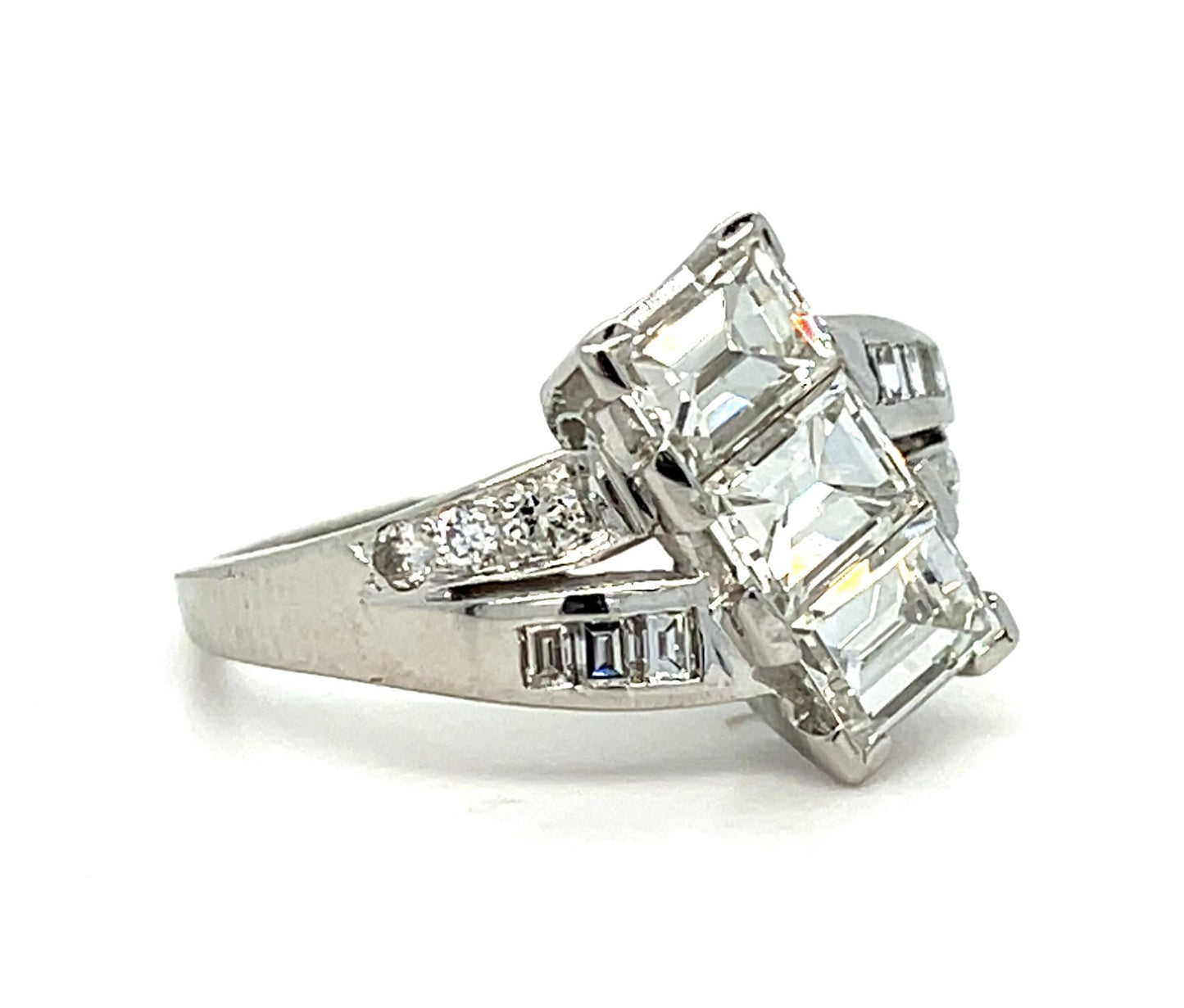 1.80ct (3 Emerald Cut Diamonds) .42ct SD Platinum Ring (Vintage 1950s) 6g 6.50 S