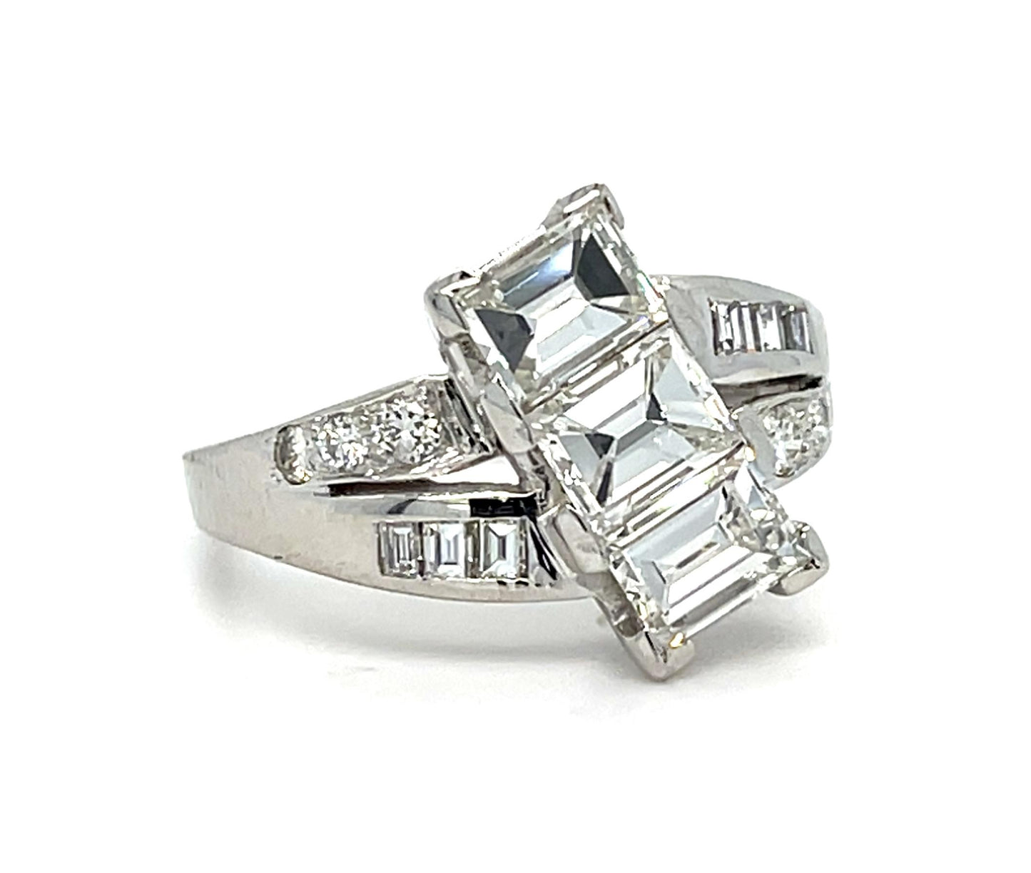 1.80ct (3 Emerald Cut Diamonds) .42ct SD Platinum Ring (Vintage 1950s) 6g 6.50 S