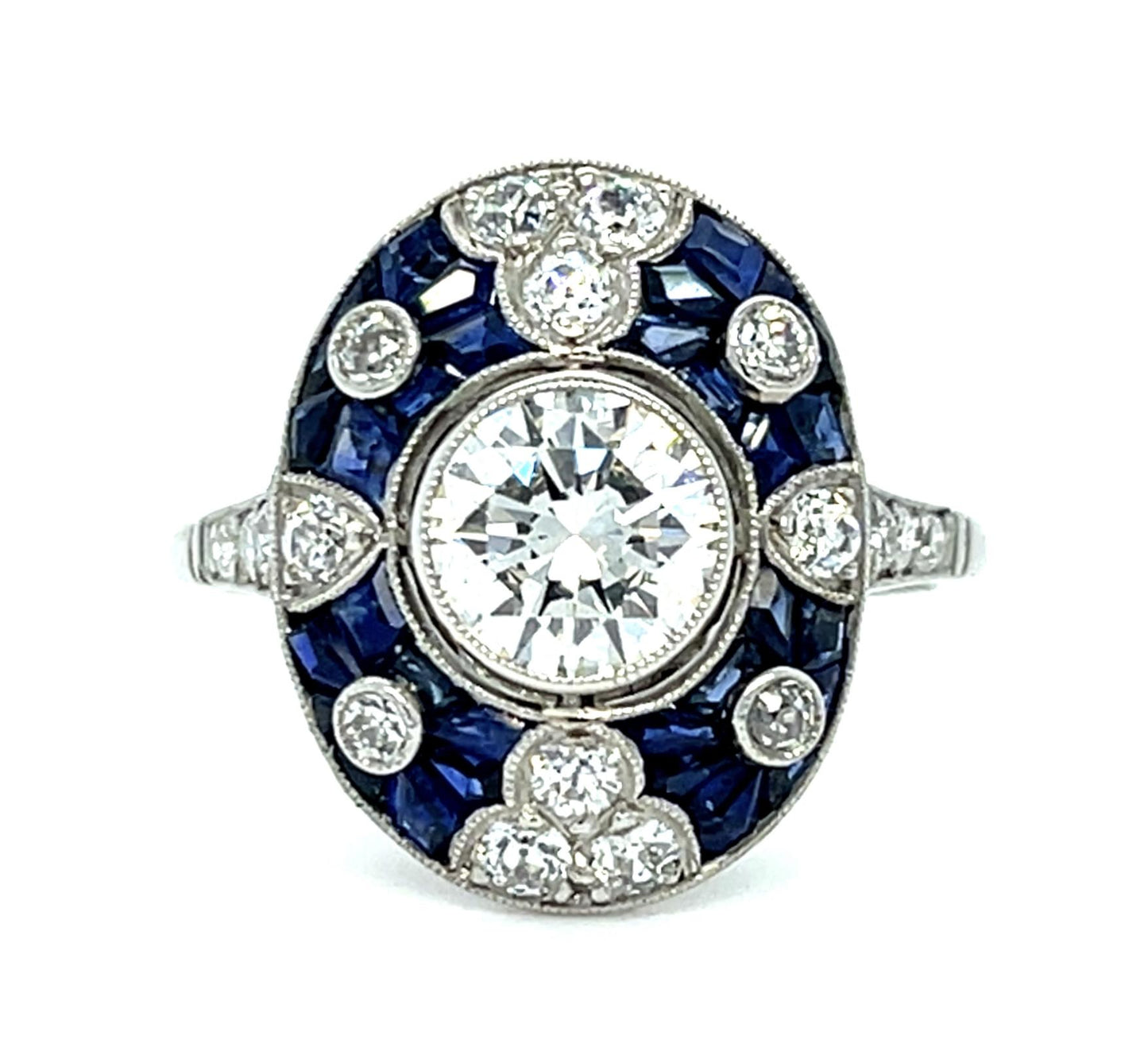 .81ct Round Brilliant Diamond 1.50ct Sapphire Platinum Handmade Ring .78ct SD