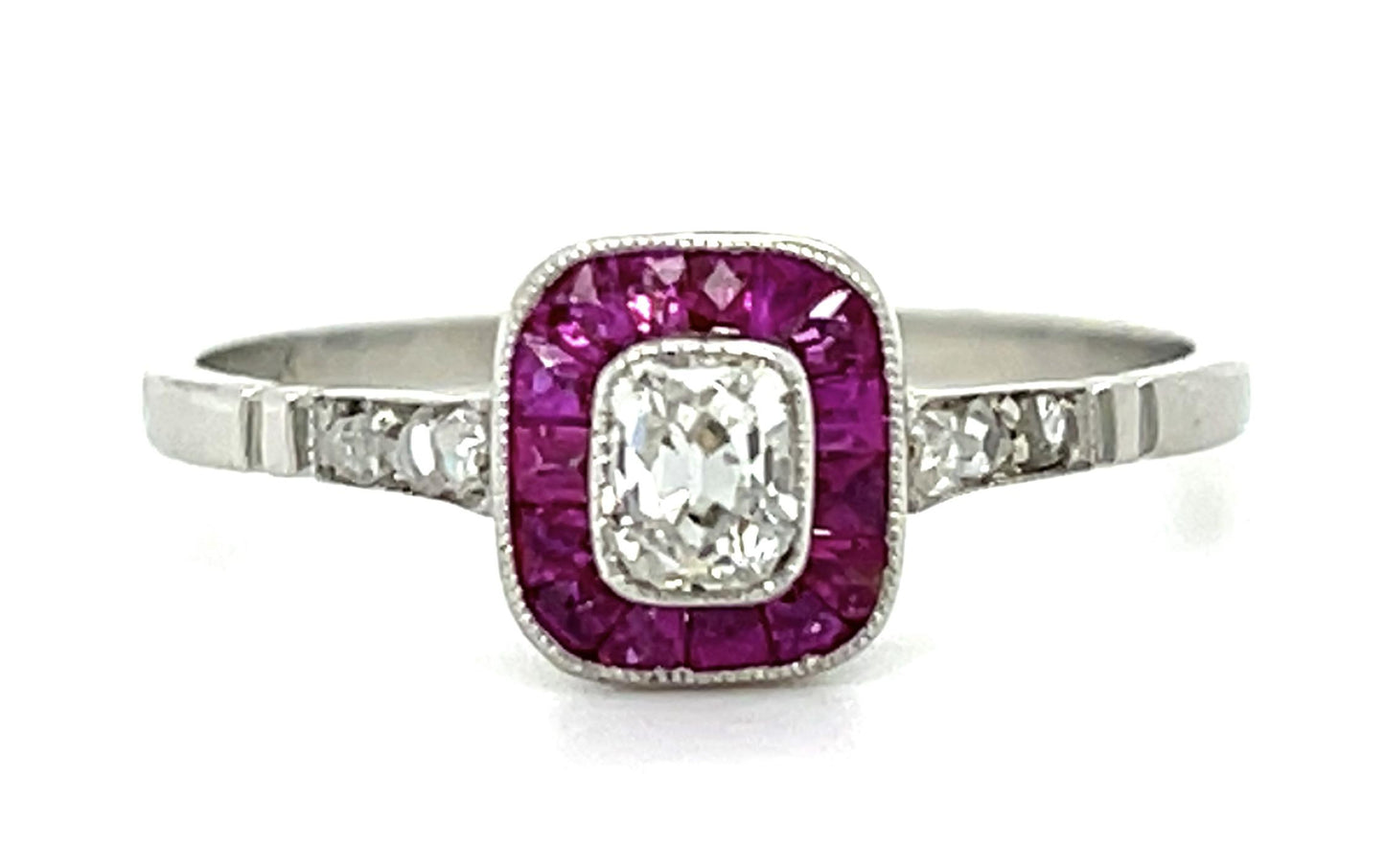 .23ct Old Mine Diamond .22ct Ruby Platinum Handmade Ring 2.30g 7.25 Size