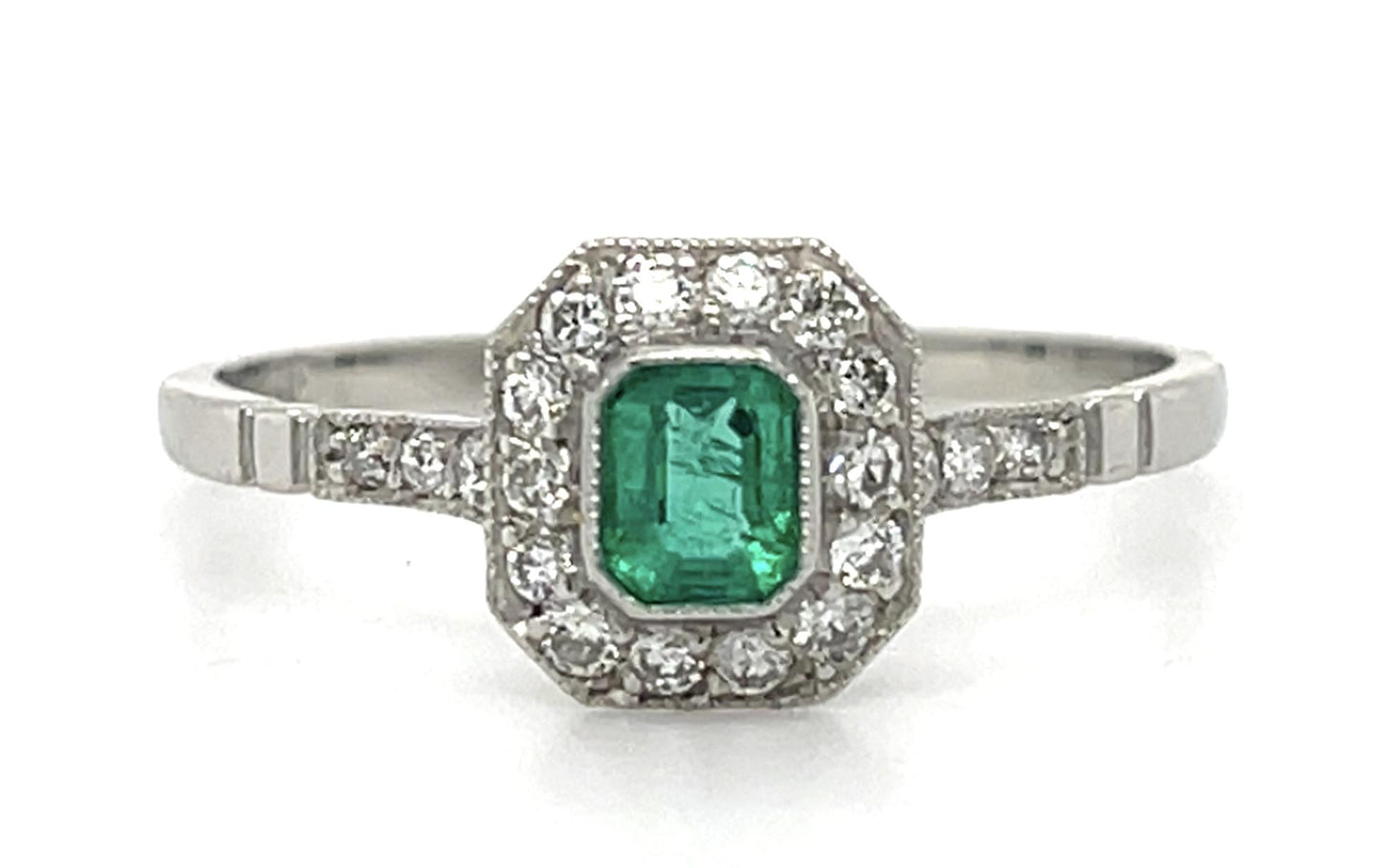 .21ct Emerald .40ct Diamond Platinum Handmade Ring 2.40g 7 Size