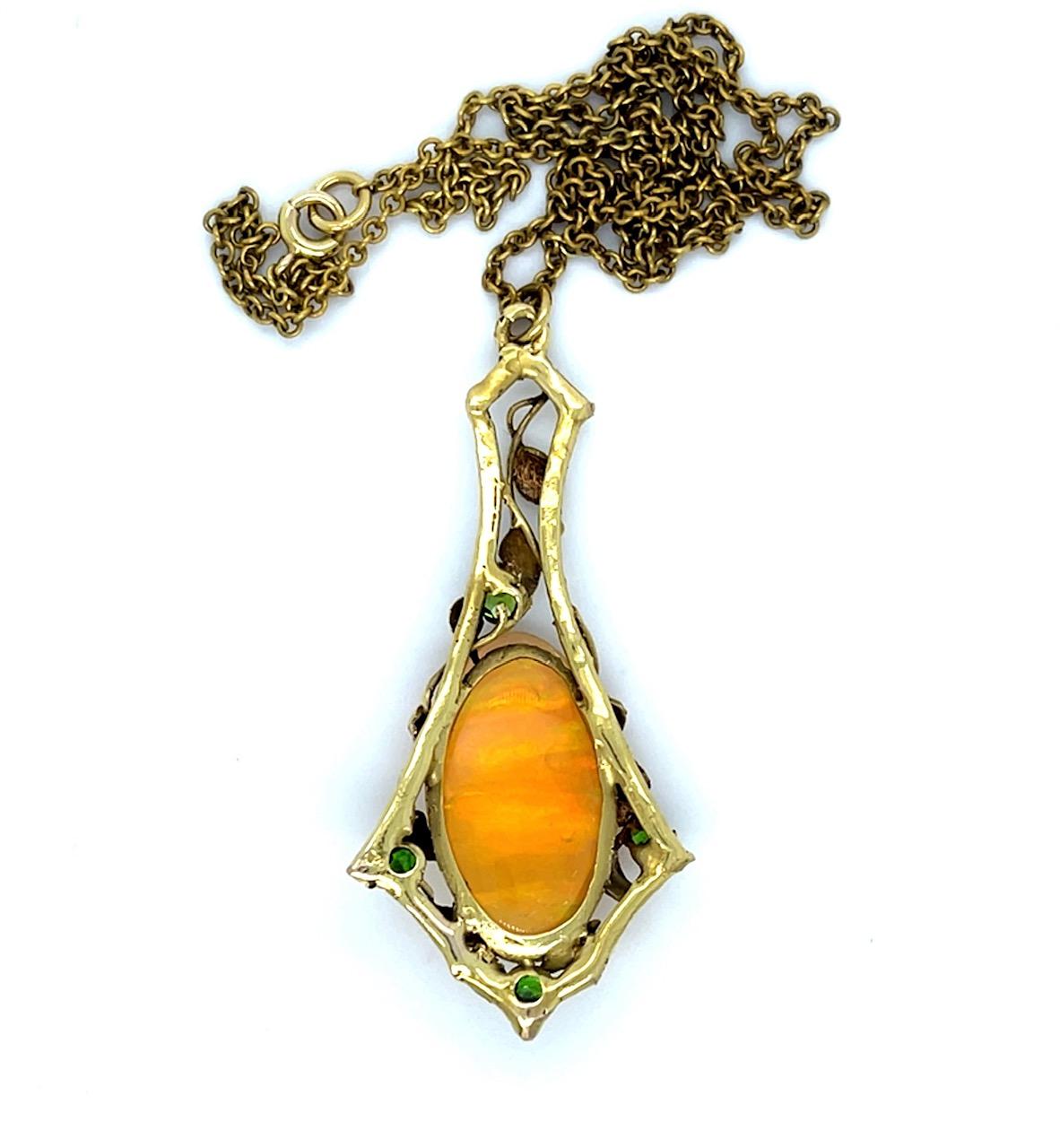 Original Art Nouveau 8.50ct Mexican Jelly Opal .60ct Russian Demantoid Garnet