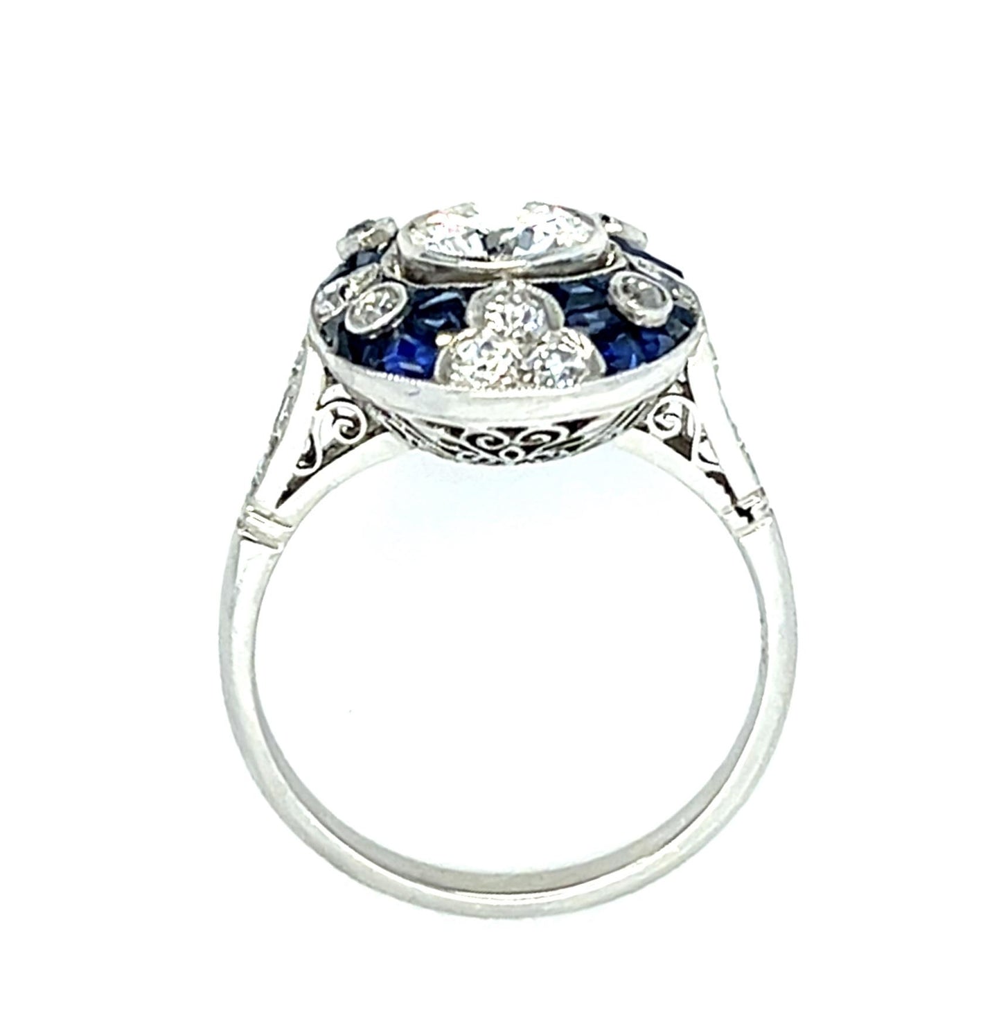 .81ct Round Brilliant Diamond 1.50ct Sapphire Platinum Handmade Ring .78ct SD