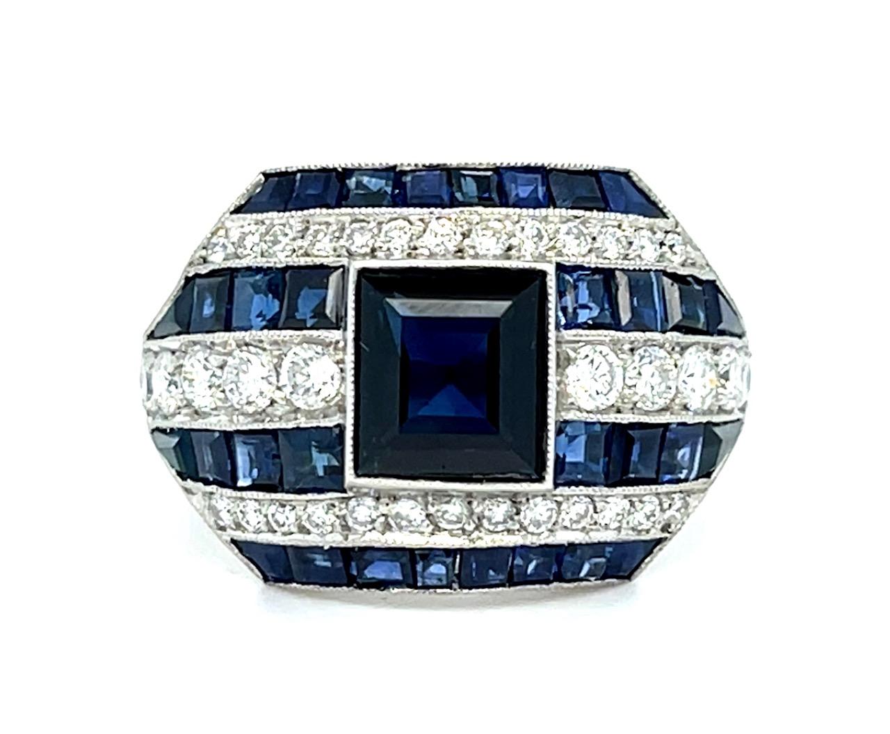 1.75ct Sapphire .85ct Diamond Platinum Handmade Ring 3.30ct Side Sapphires 5.77g