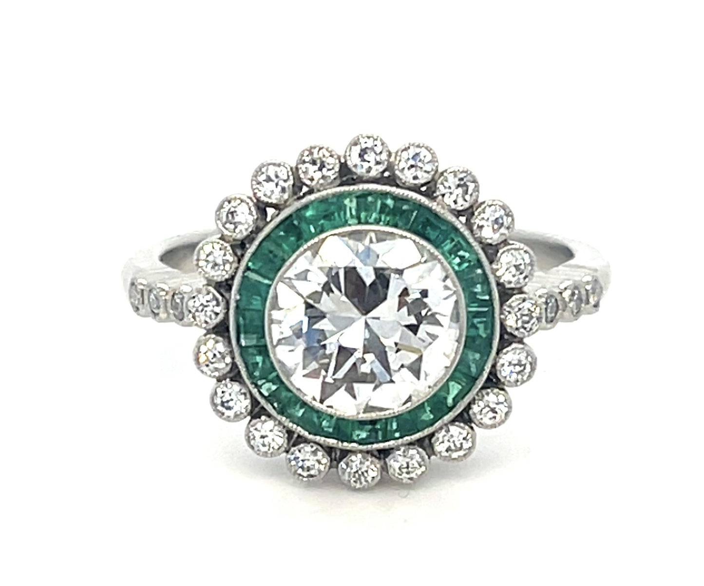 1.58ct Transitional Diamond .84ct Emerald Platinum Handmade Ring .58ct SD 5.68g