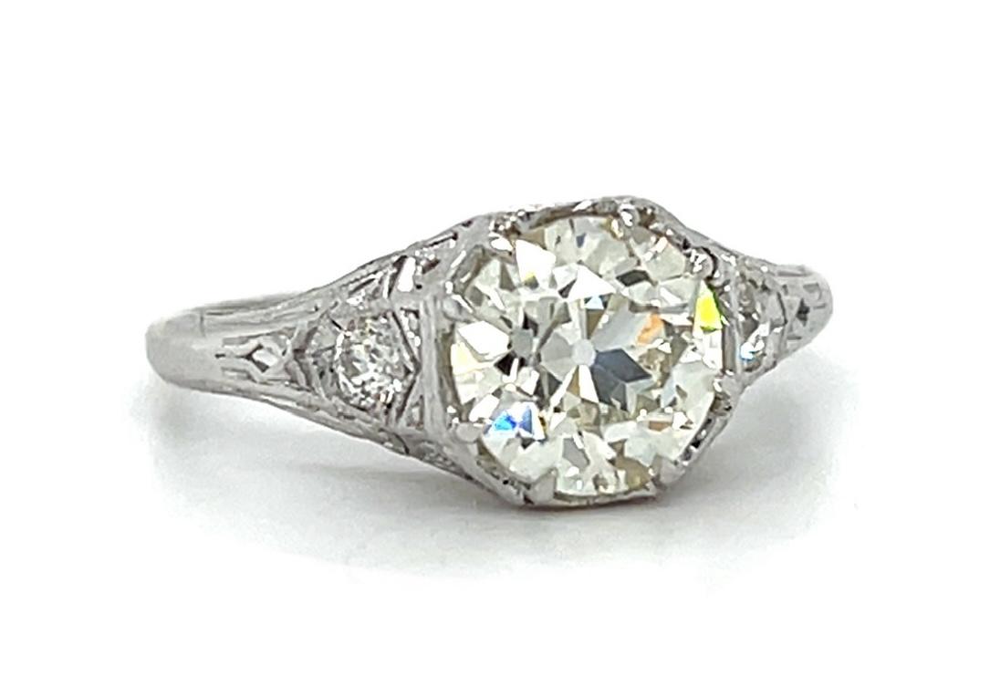 Art Deco 1.72ct Old Euro Diamond Platinum Ring (Antique 1920s) .16ct SD 3.42g