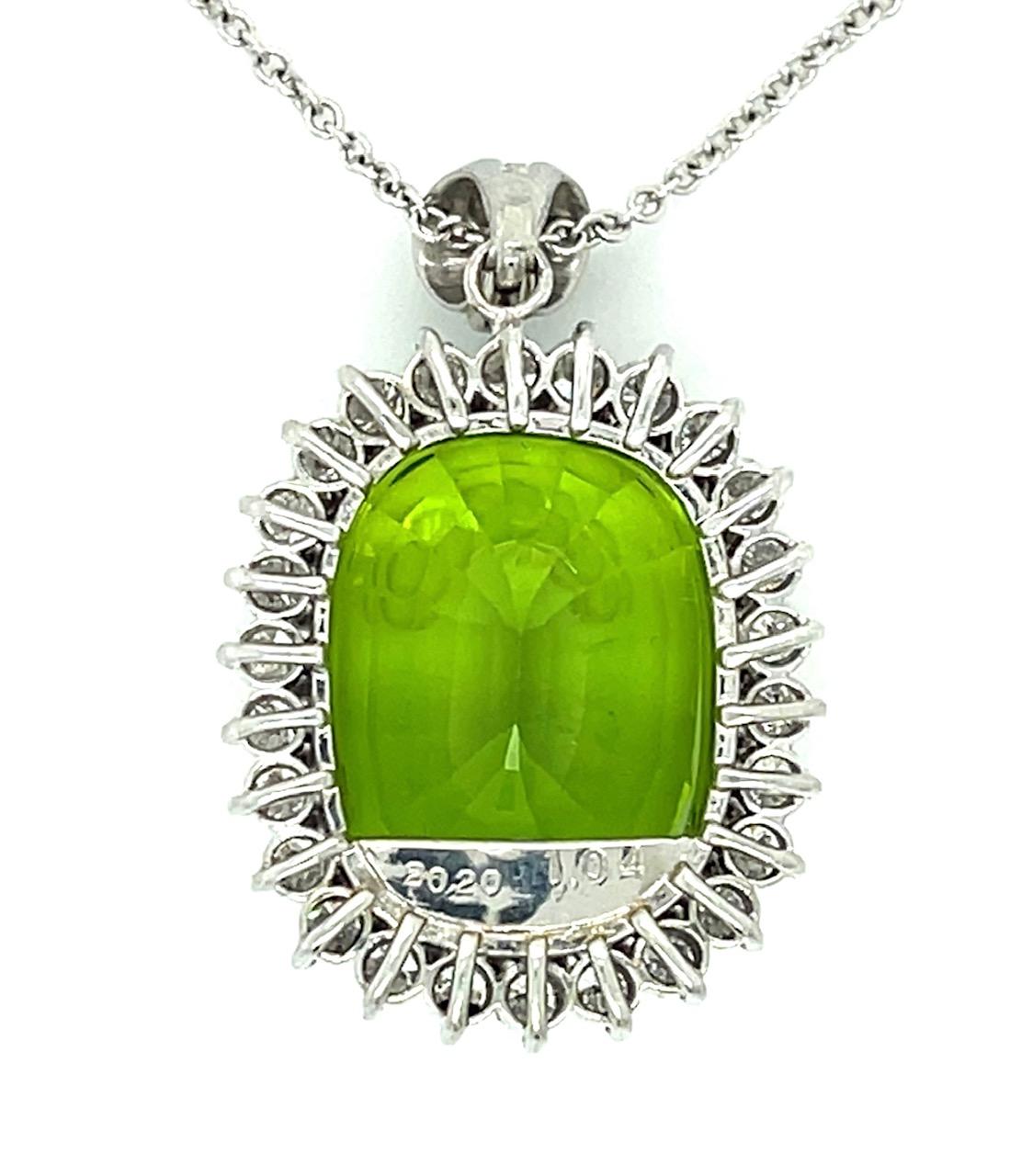 20.20ct Peridot 1.04ct Diamond Platinum Pendant (Circa 1960s) 16g 14K Chain 16"