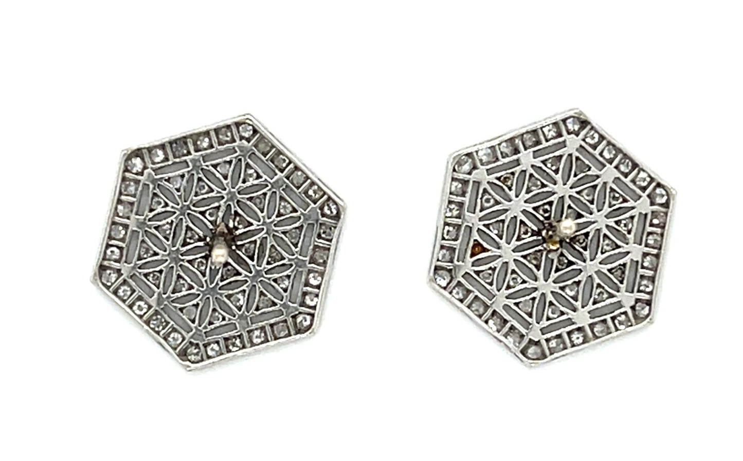 Original Art Deco .60ct (108 Diamonds) Platinum Handmade Stud Earrings 1920s