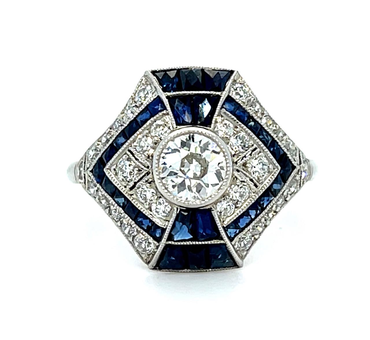 .48ct Old European Diamond 2ct Sapphire Platinum Handmade Ring .80ct SD 4.80g 8