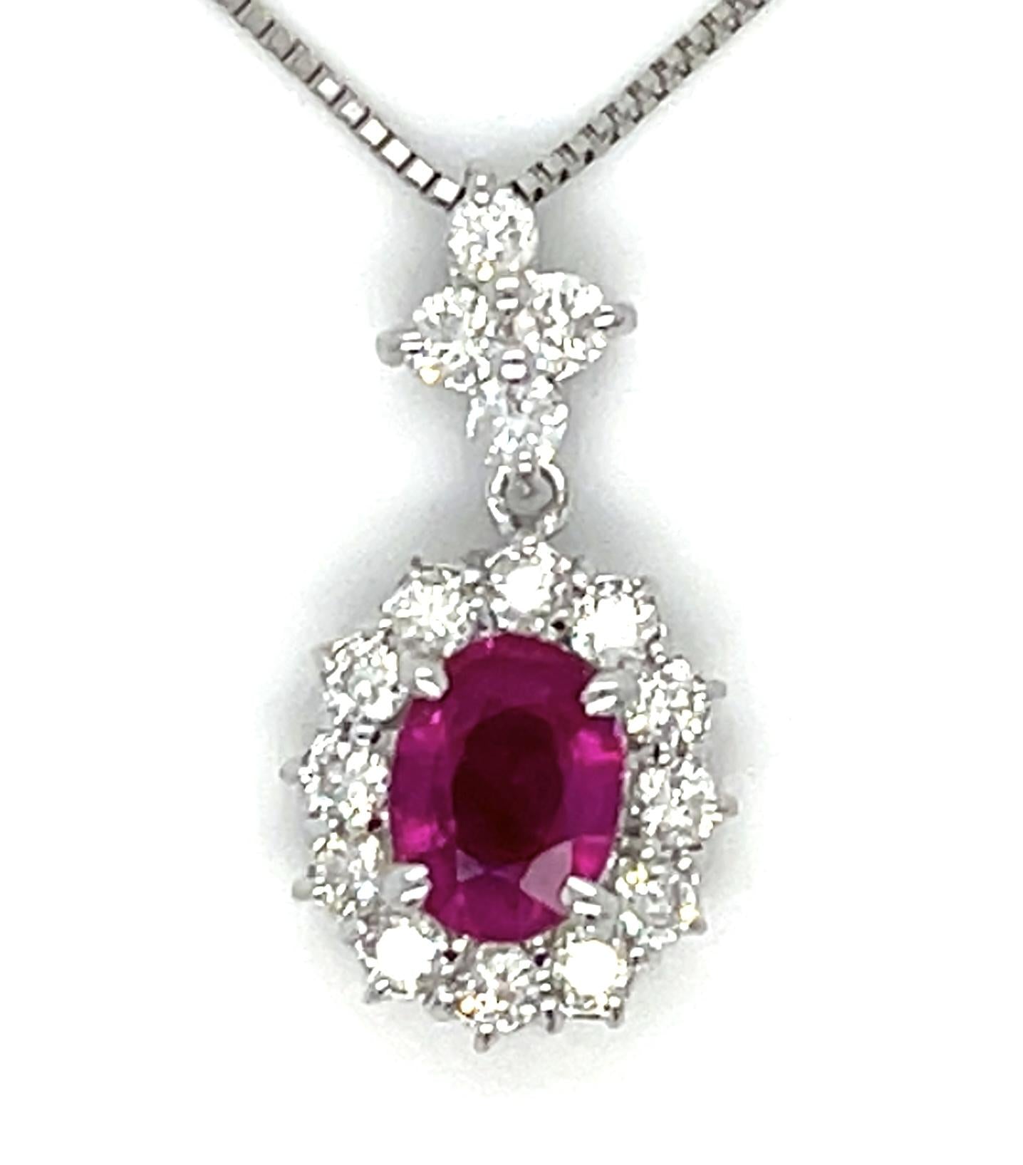 1ct Ruby .51ct Diamond Platinum Pendant 4.10g 17" Length