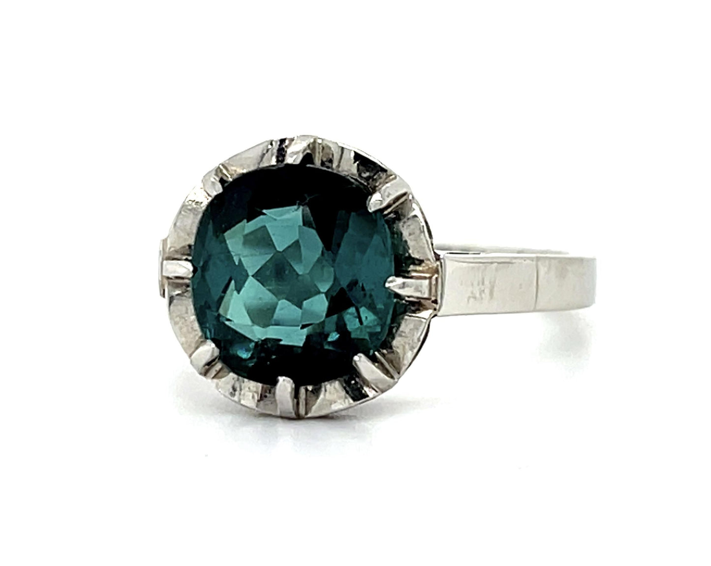 French 2.25ct Green Tourmaline Platinum Ring 6.20g 7 Size