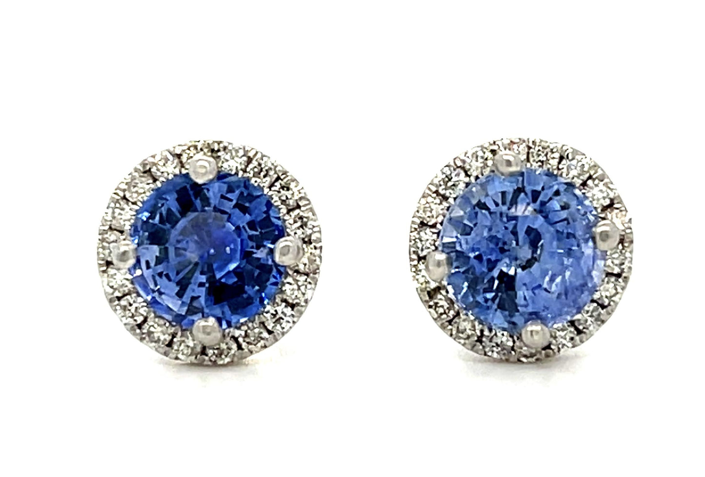 2.68ct Ceylon Sapphire .28ct Diamond 14KW Stud Earrings