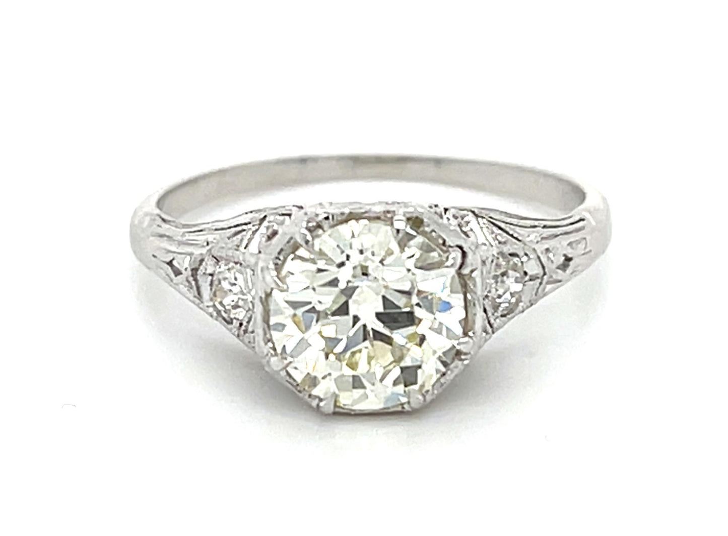 Art Deco 1.72ct Old Euro Diamond Platinum Ring (Antique 1920s) .16ct SD 3.42g