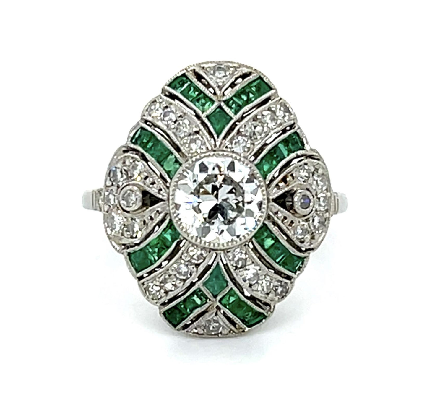 .90ct OEC PT Ring .28ct SD .78ct Emeralds 5.17g 7.75 Size